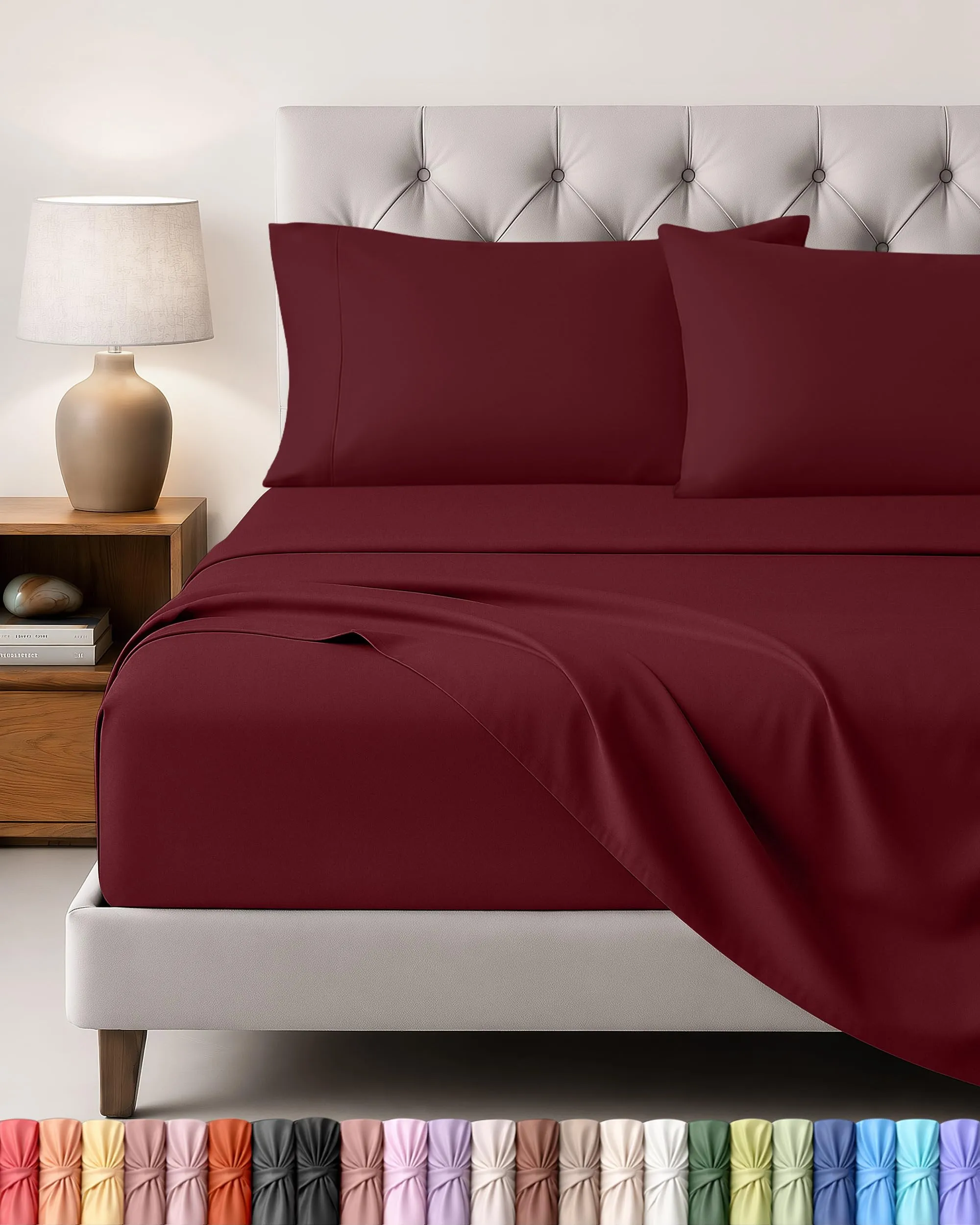Utopia Bedding Set Lenzuola Letto 4 Pezzi, 135x190cm, Bordeaux - immagine 1