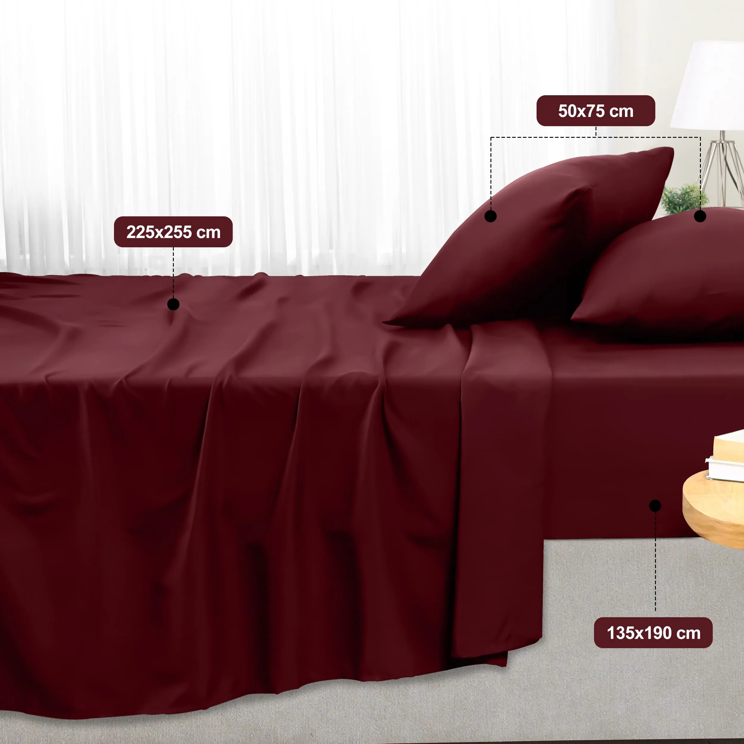 Utopia Bedding Set Lenzuola Letto 4 Pezzi, 135x190cm, Bordeaux - immagine 2