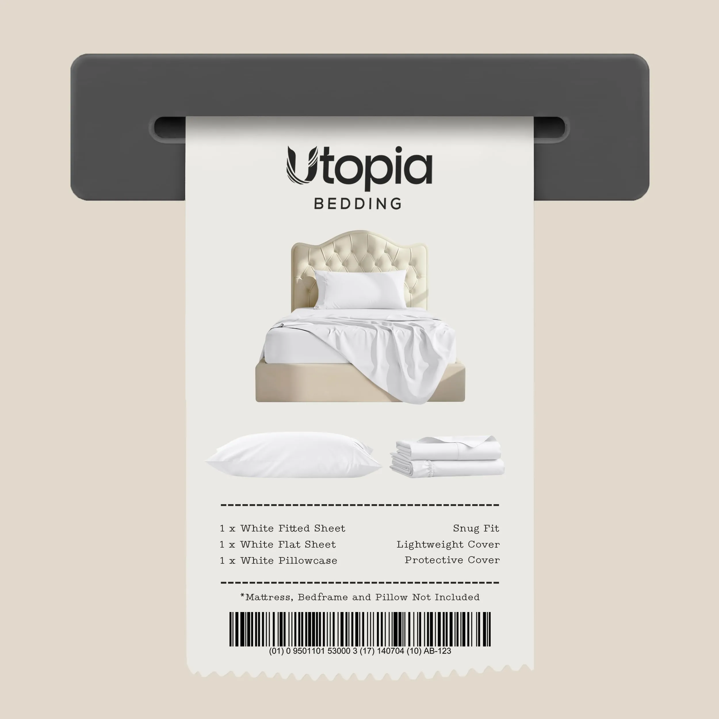 Utopia Bedding Set di lenzuola per letto singolo, 3 pezzi, microfibra, Bianco - immagine 7