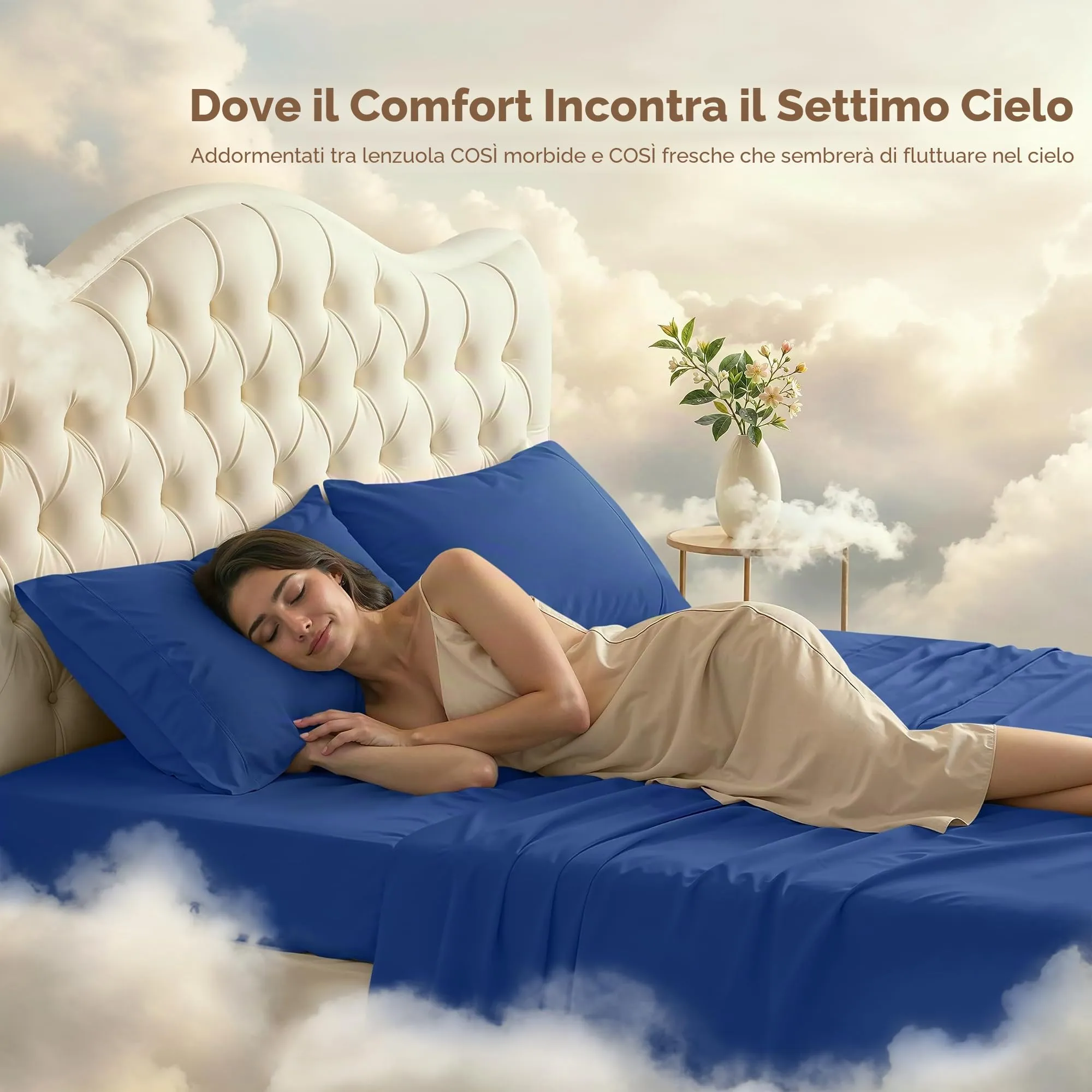 Utopia Bedding Set di lenzuola in microfibra, 4 pezzi, King size, Blu Reale - immagine 4