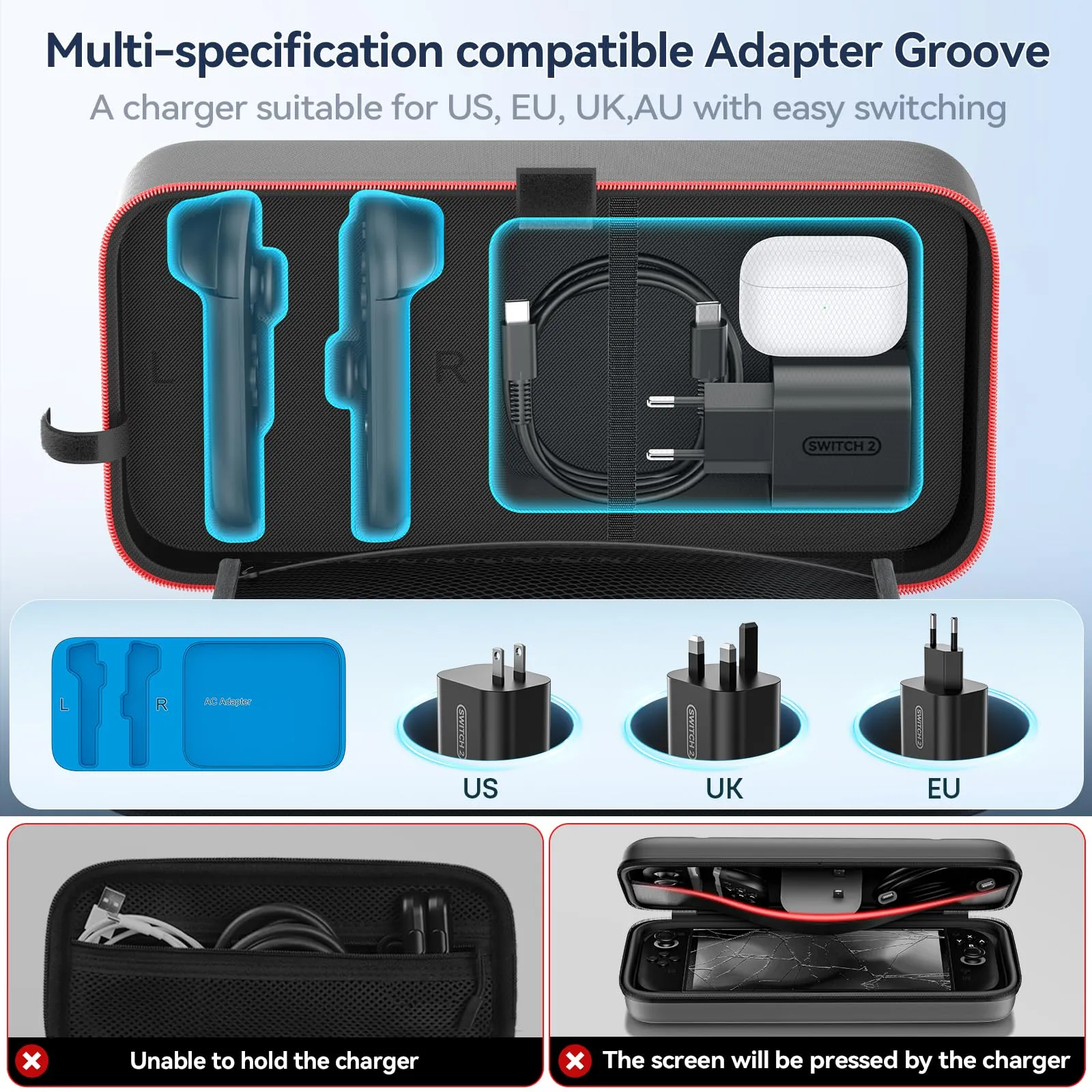OIVO Custodia Rigida per Nintendo Switch 2/OLED/Original con Tasca a Rete e Porta 26 Schede di Gioco - immagine 2
