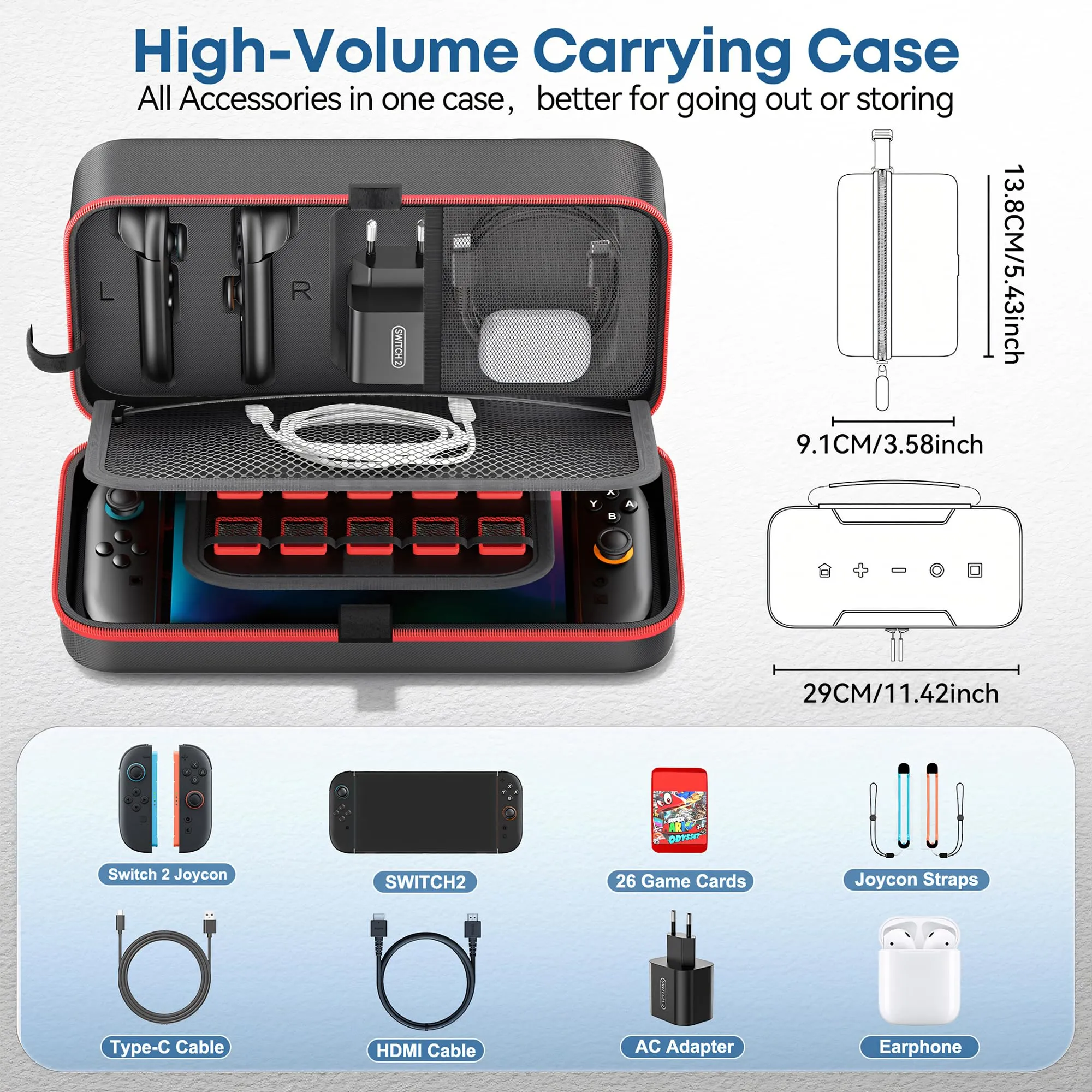 OIVO Custodia Rigida per Nintendo Switch 2/OLED/Original con Tasca a Rete e Porta 26 Schede di Gioco - immagine 4
