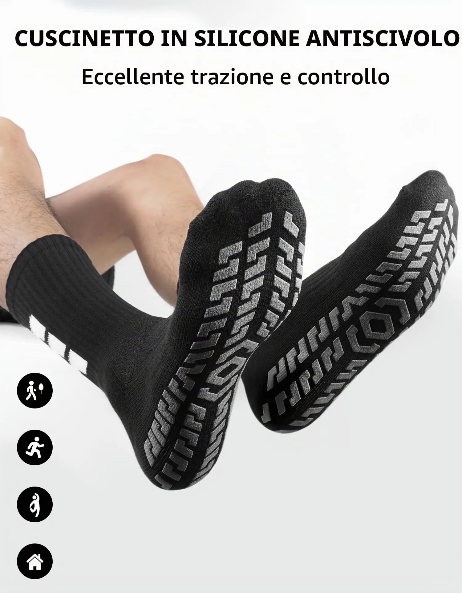 CLOSEMATE Calzini da Calcio Antiscivolo con Grip in Silicone, Nero, Taglia 43-46 - immagine 6