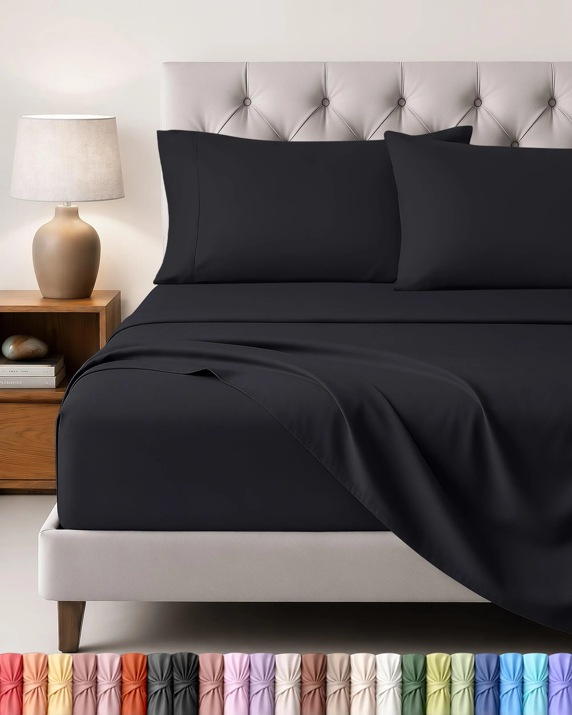 Utopia Bedding Set Lenzuola Letto 4 Pezzi, 135x190cm, Nero - immagine 1