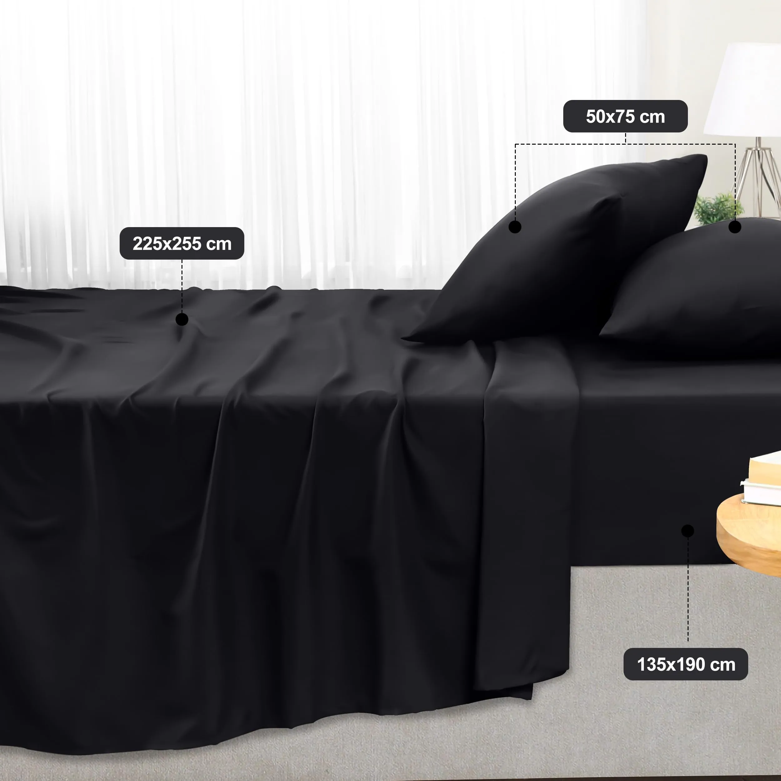 Utopia Bedding Set Lenzuola Letto 4 Pezzi, 135x190cm, Nero - immagine 2