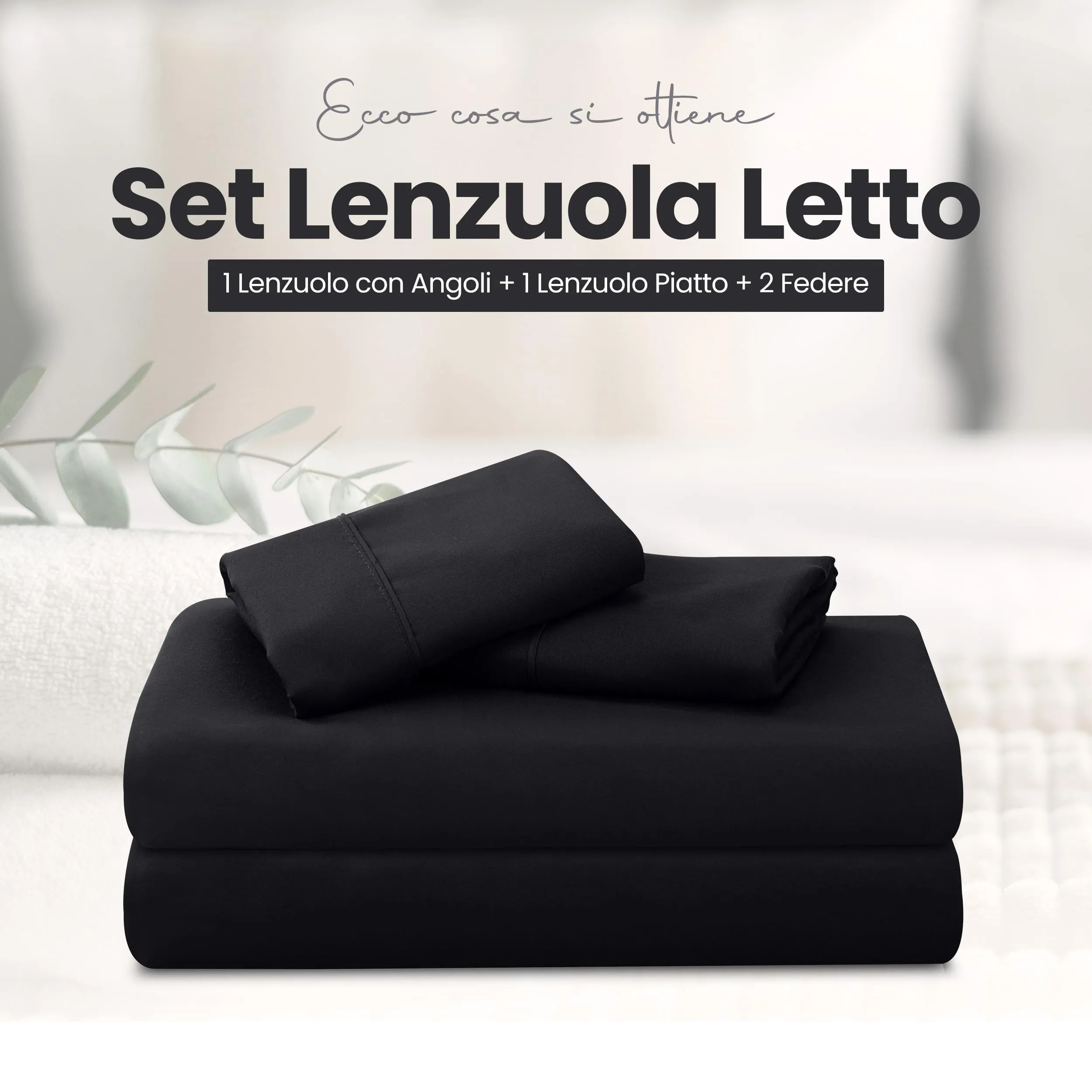 Utopia Bedding Set Lenzuola Letto 4 Pezzi, 135x190cm, Nero - immagine 3