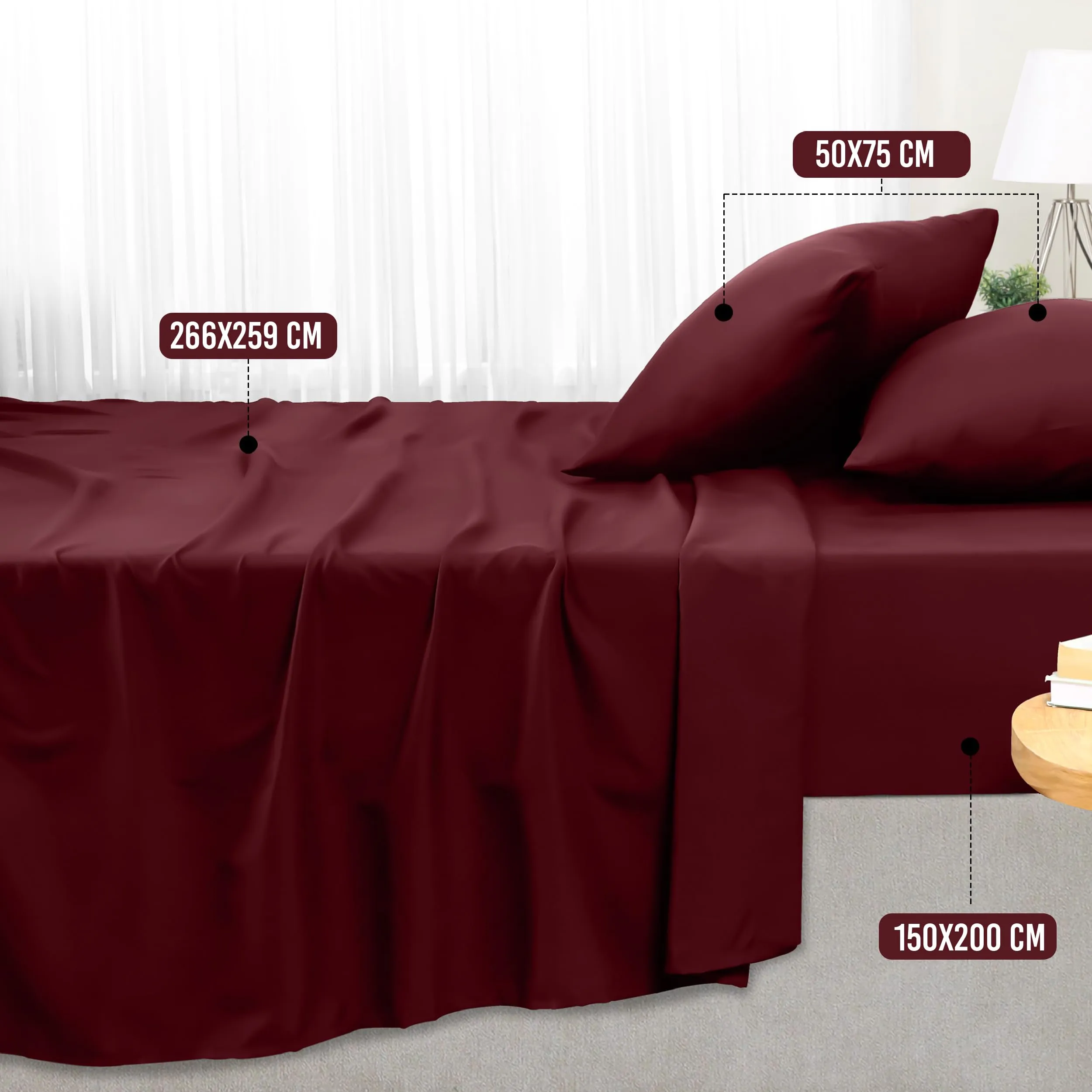 Utopia Bedding Set Lenzuola Letto 4 Pezzi, 150x200cm, Bordeaux - immagine 2