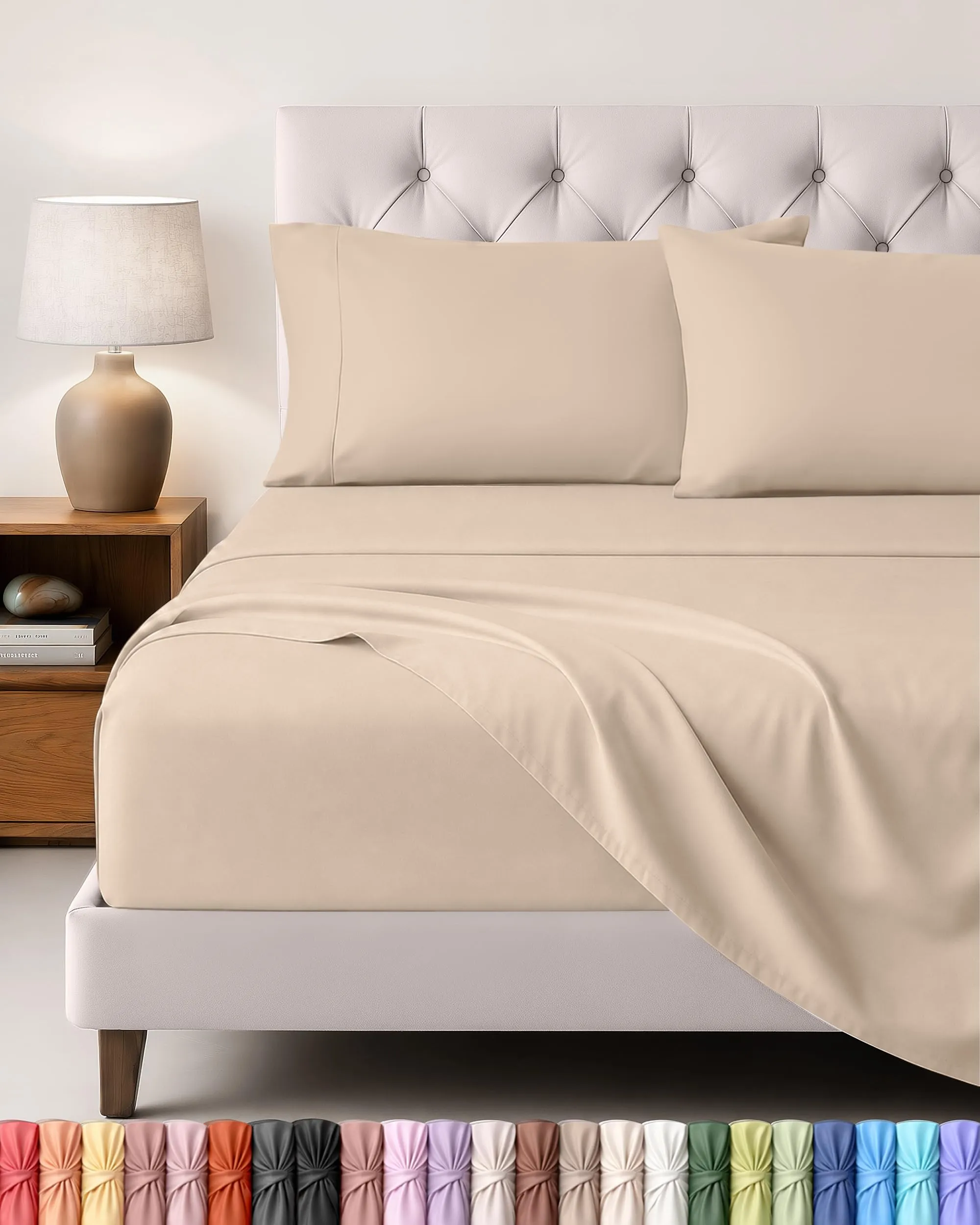 Utopia Bedding Set Lenzuola Letto 4 Pezzi, 180x200cm, Beige - immagine 1