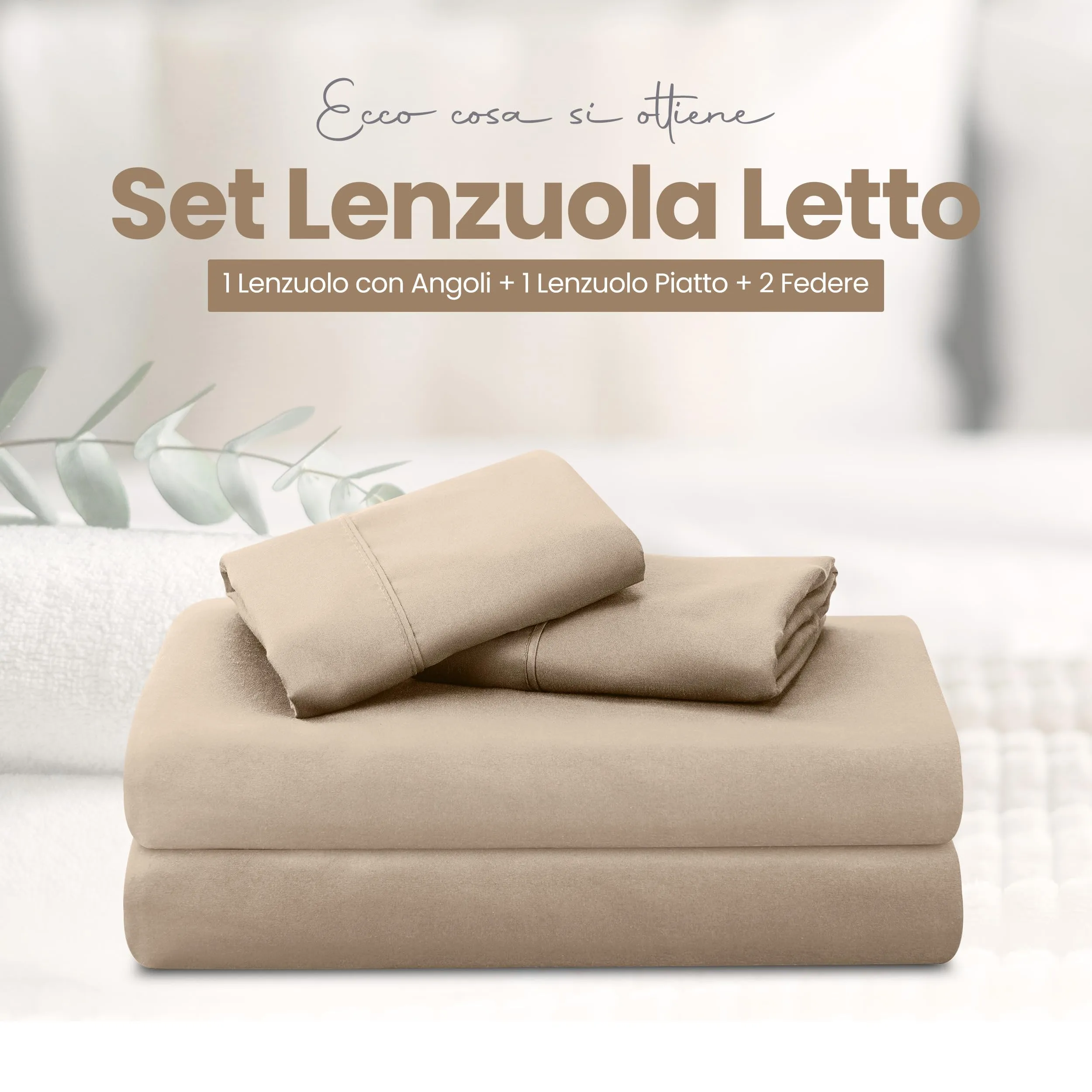 Utopia Bedding Set Lenzuola Letto 4 Pezzi, 180x200cm, Beige - immagine 3