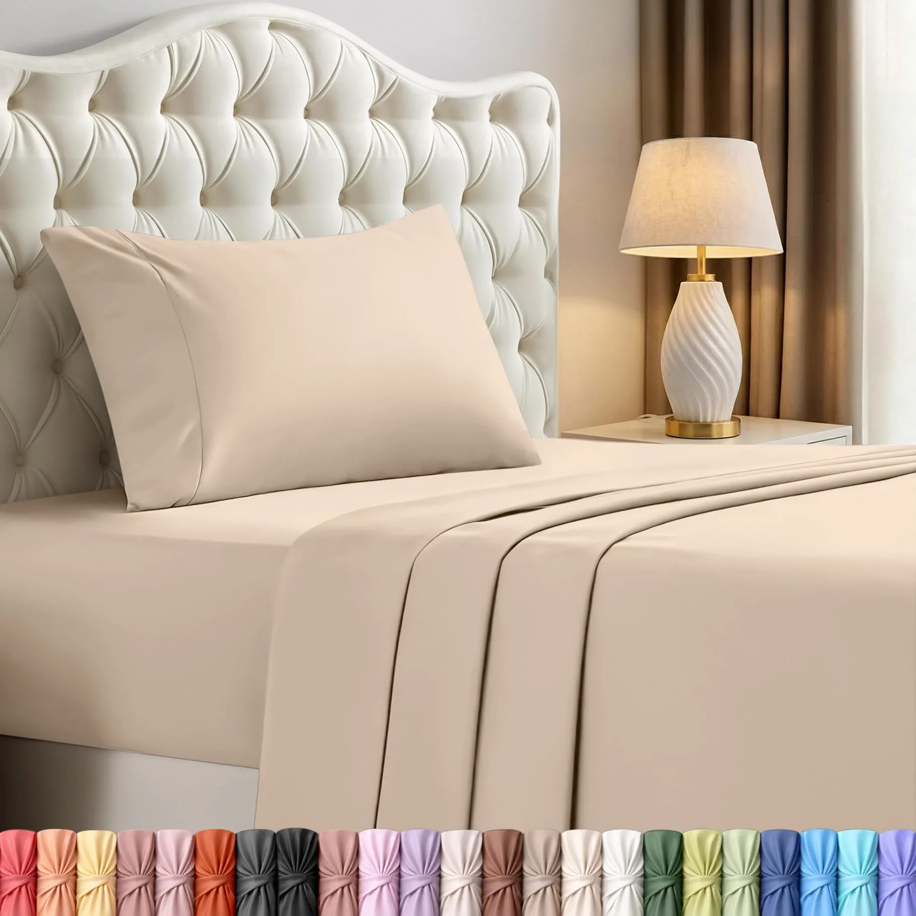 Utopia Bedding Set di lenzuola in microfibra, 3 pezzi, Beige, Letto Matrimoniale - immagine 1