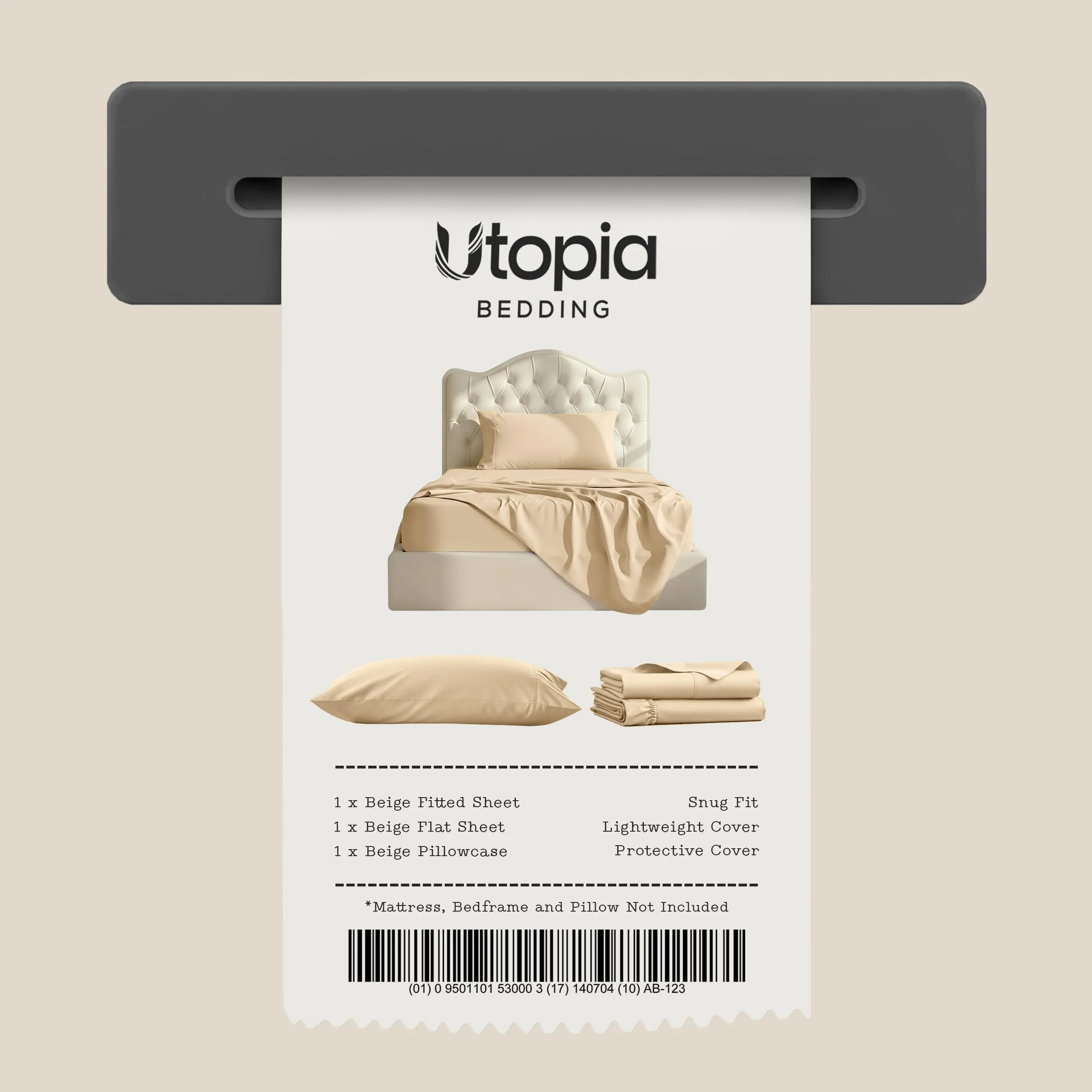Utopia Bedding Set di lenzuola in microfibra, 3 pezzi, Beige, Letto Matrimoniale - immagine 7