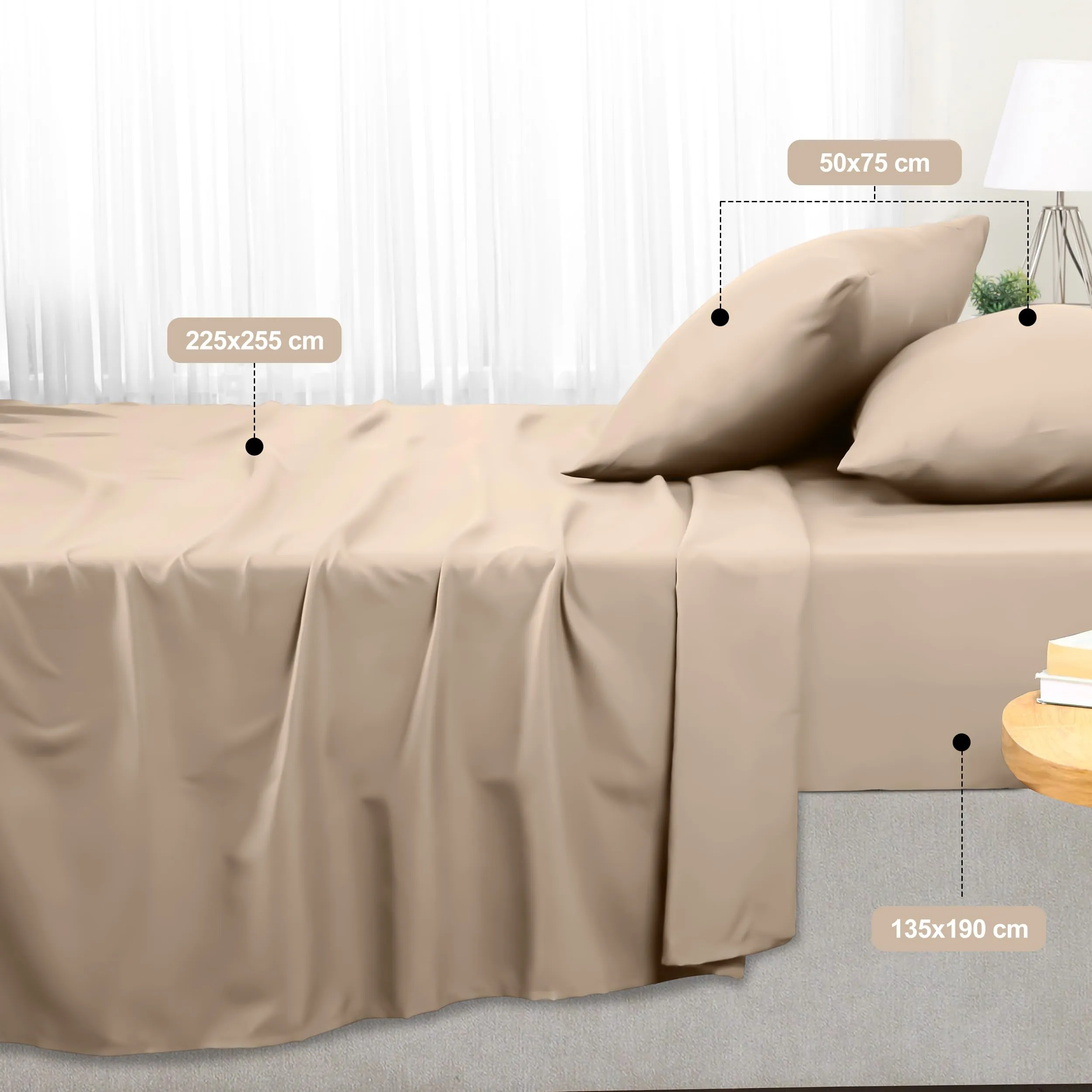 Utopia Bedding Set Lenzuola Letto 4 Pezzi, 135x190cm, Beige - immagine 2