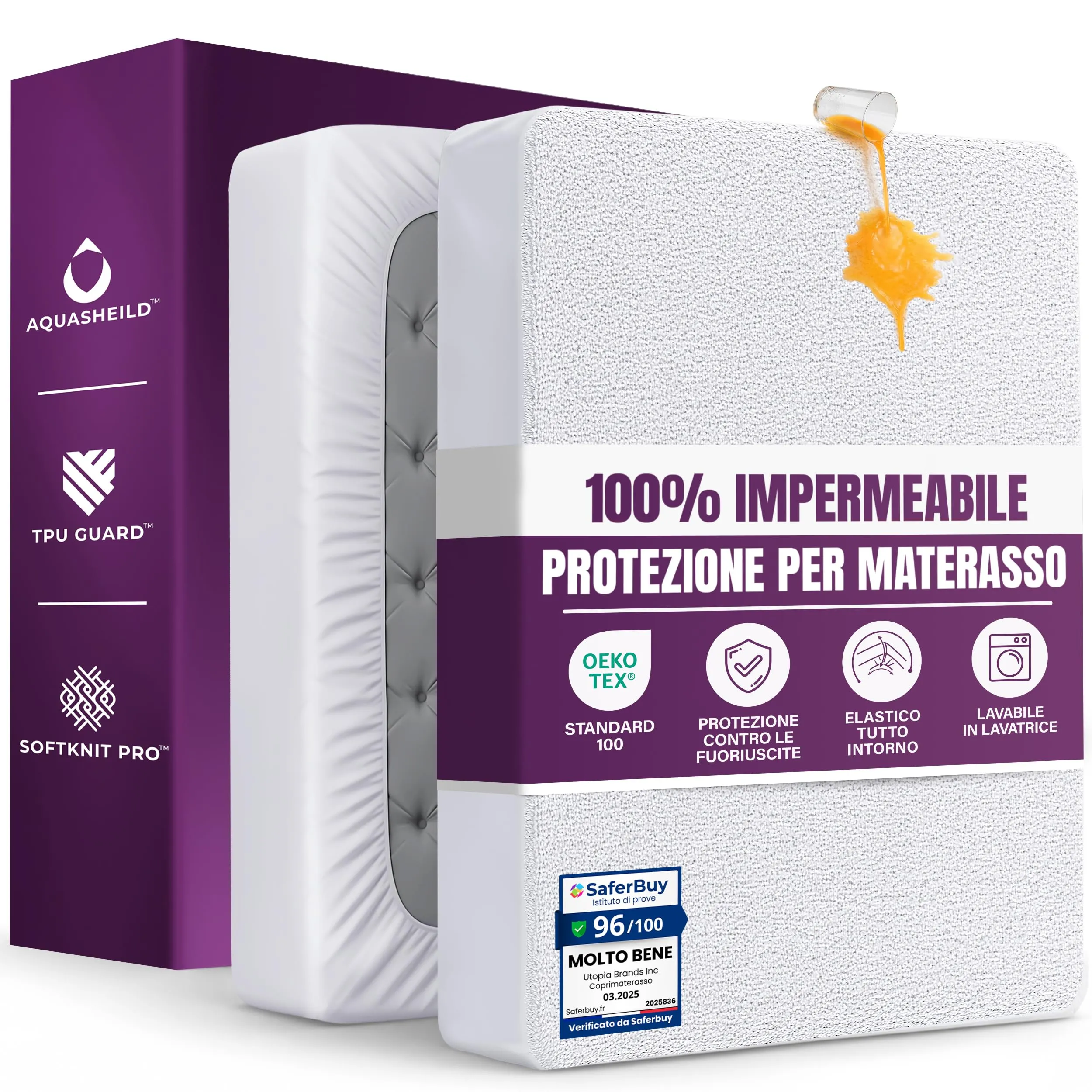 Utopia Bedding Coprimaterasso Impermeabile 120 x 200 x 30 cm, Bianco - immagine 1