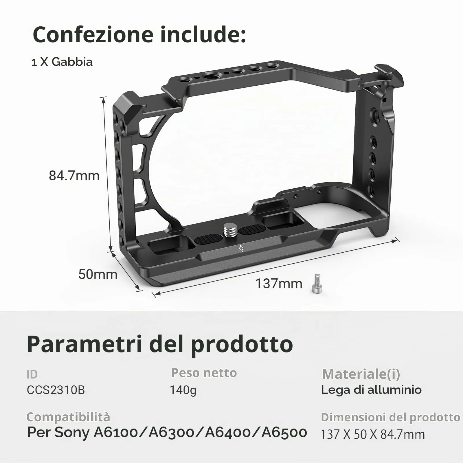 SmallRig Cage for Sony A6100 A6300 A6400 A6500 (2310B) - immagine 9