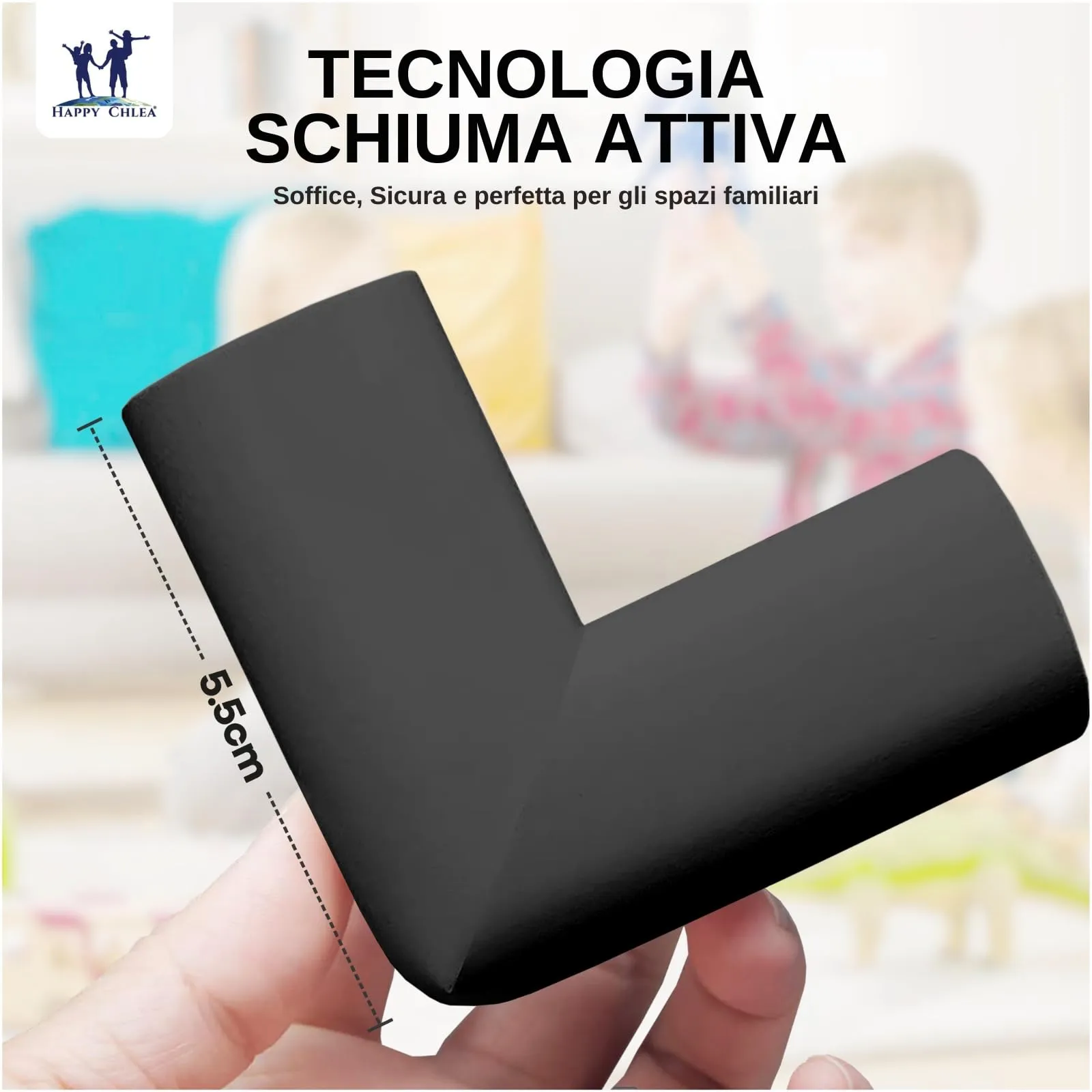Happy Chlea Paraspigoli Angolari in Gomma con Tecnologia Schiuma Attiva, 20 Paraspigoli e 2 Blocca Cassetti per Bambini, Nero - immagine 6