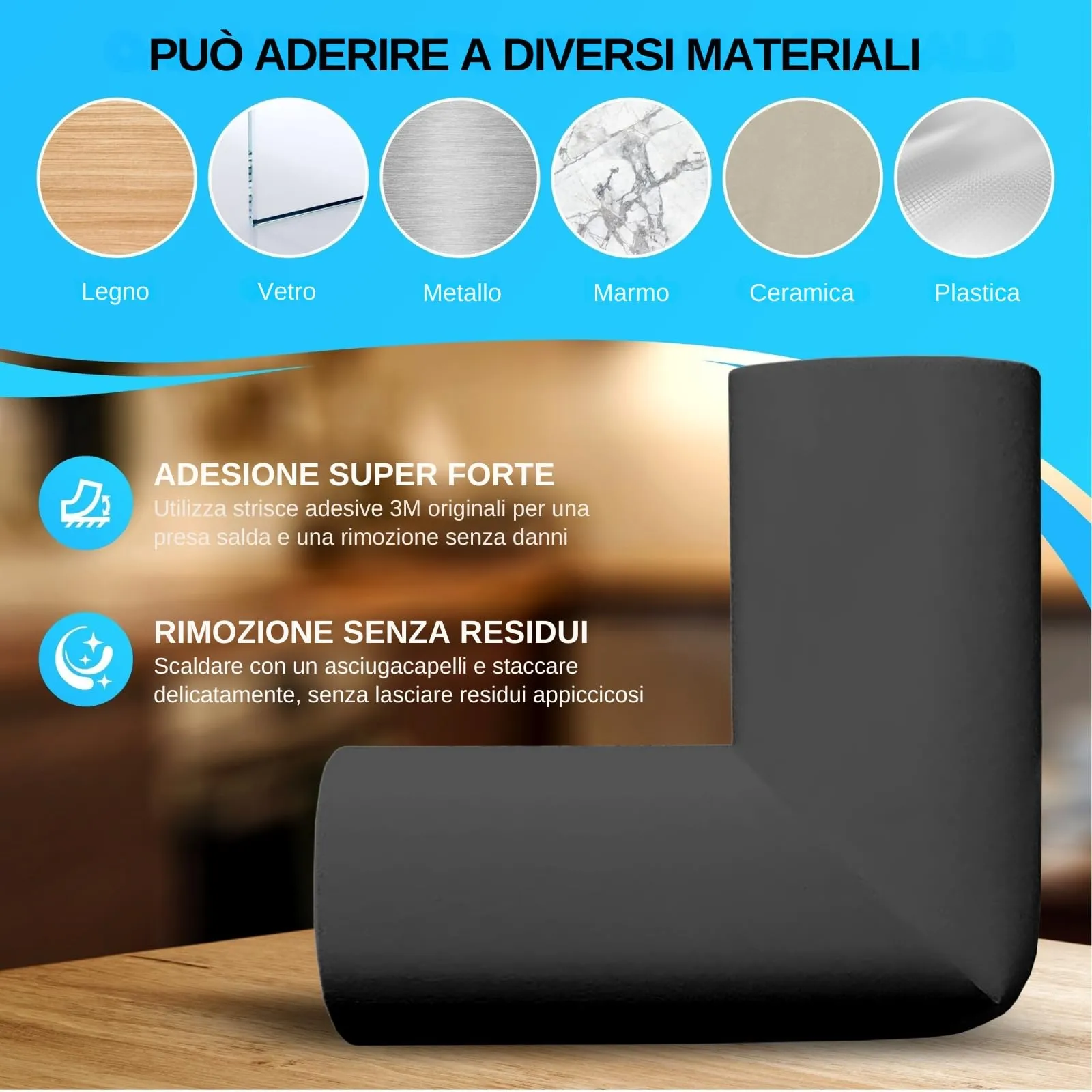Happy Chlea Paraspigoli Angolari in Gomma con Tecnologia Schiuma Attiva, 20 Paraspigoli e 2 Blocca Cassetti per Bambini, Nero - immagine 7