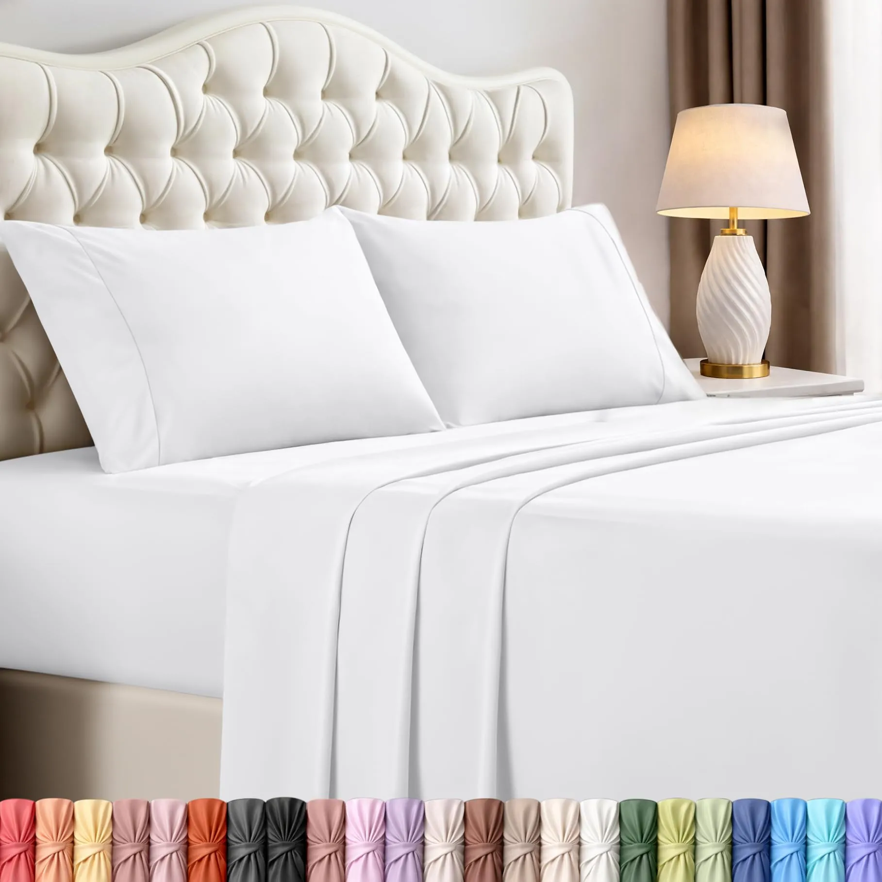 Utopia Bedding Set di lenzuola in microfibra spazzolata, California King, 4 pezzi, Bianco - immagine 1
