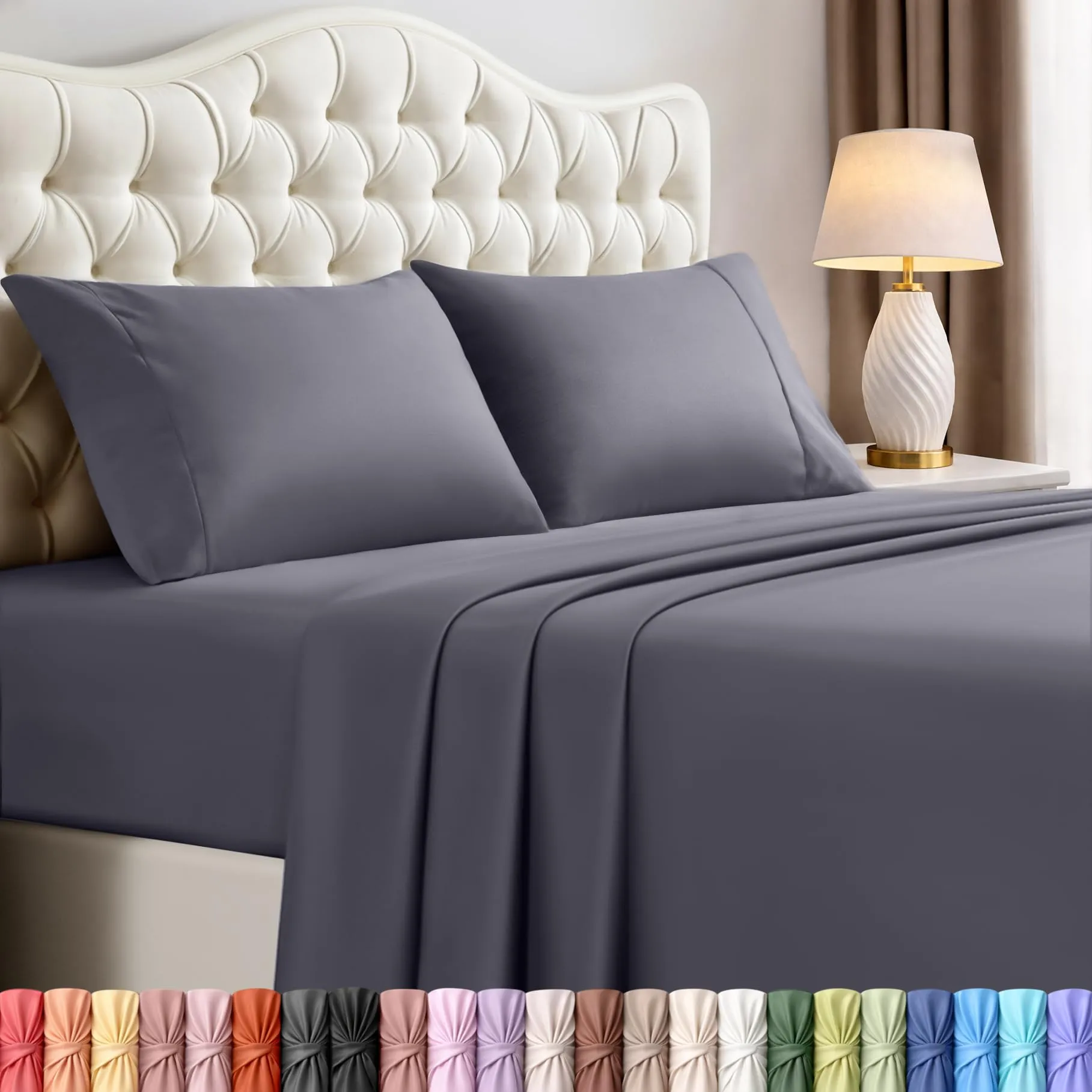 Utopia Bedding Set di lenzuola in microfibra spazzolata 4 pezzi, King Size, Grigio - immagine 1