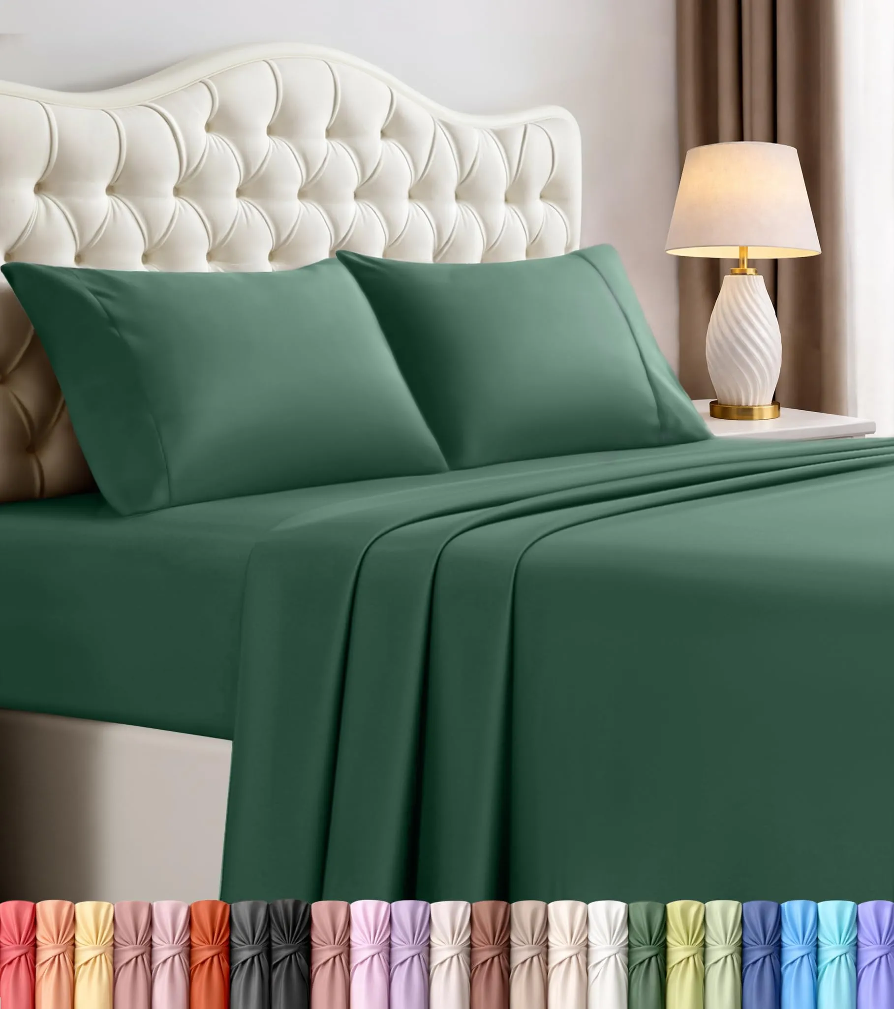 Utopia Bedding Set di Lenzuola in Microfibra Spazzolata, 4 Pezzi, King Size, Smeraldo - immagine 1