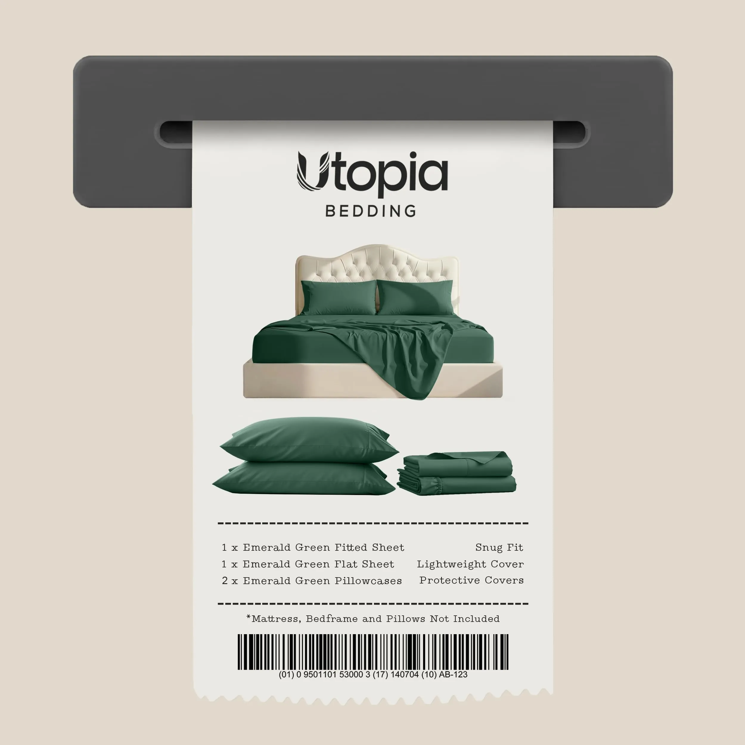 Utopia Bedding Set di Lenzuola in Microfibra Spazzolata, 4 Pezzi, King Size, Smeraldo - immagine 7