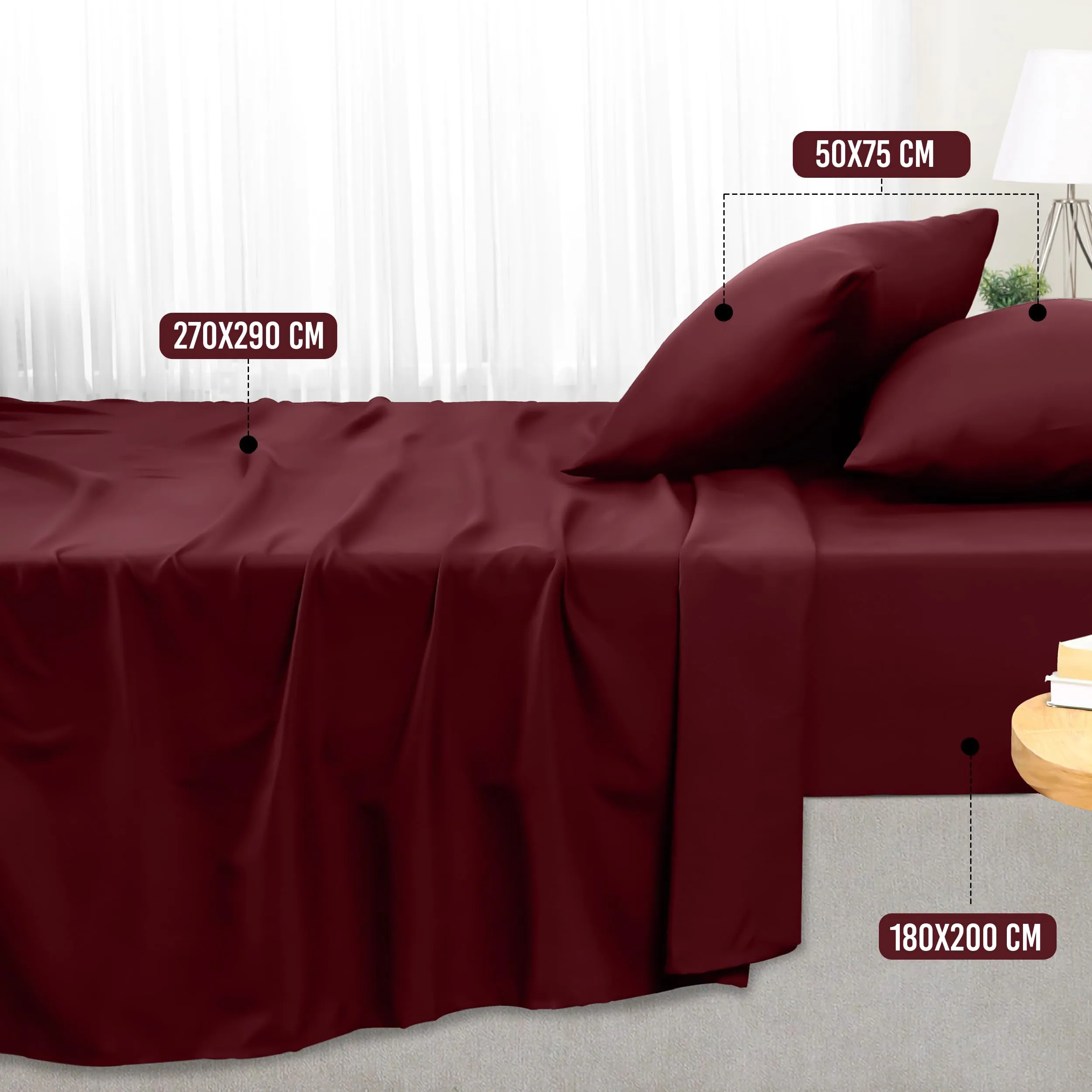 Utopia Bedding Set Lenzuola Letto 4 Pezzi, 180x200cm, Bordeaux - immagine 2