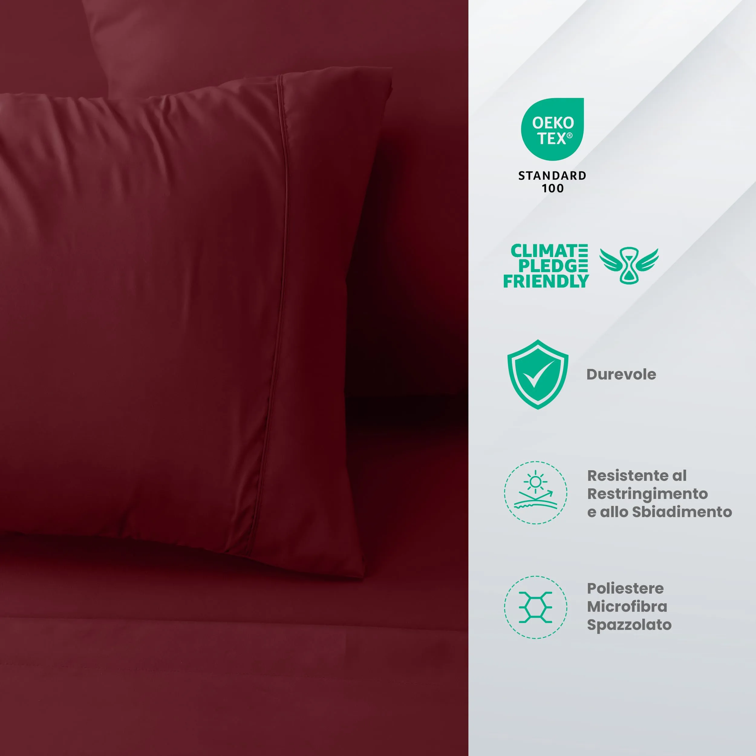 Utopia Bedding Set Lenzuola Letto 4 Pezzi, 180x200cm, Bordeaux - immagine 4