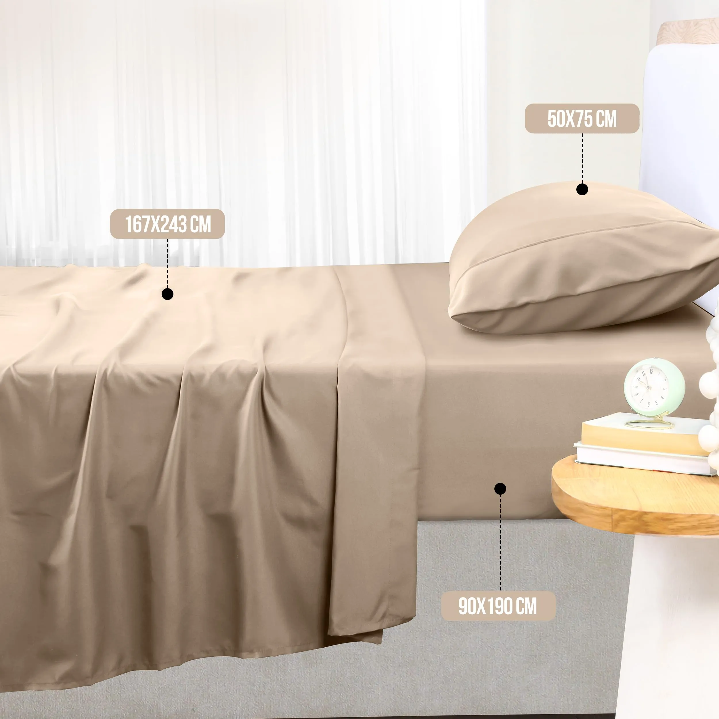 Utopia Bedding Set Lenzuola Letto 3 Pezzi, 90x190cm, Beige - immagine 2