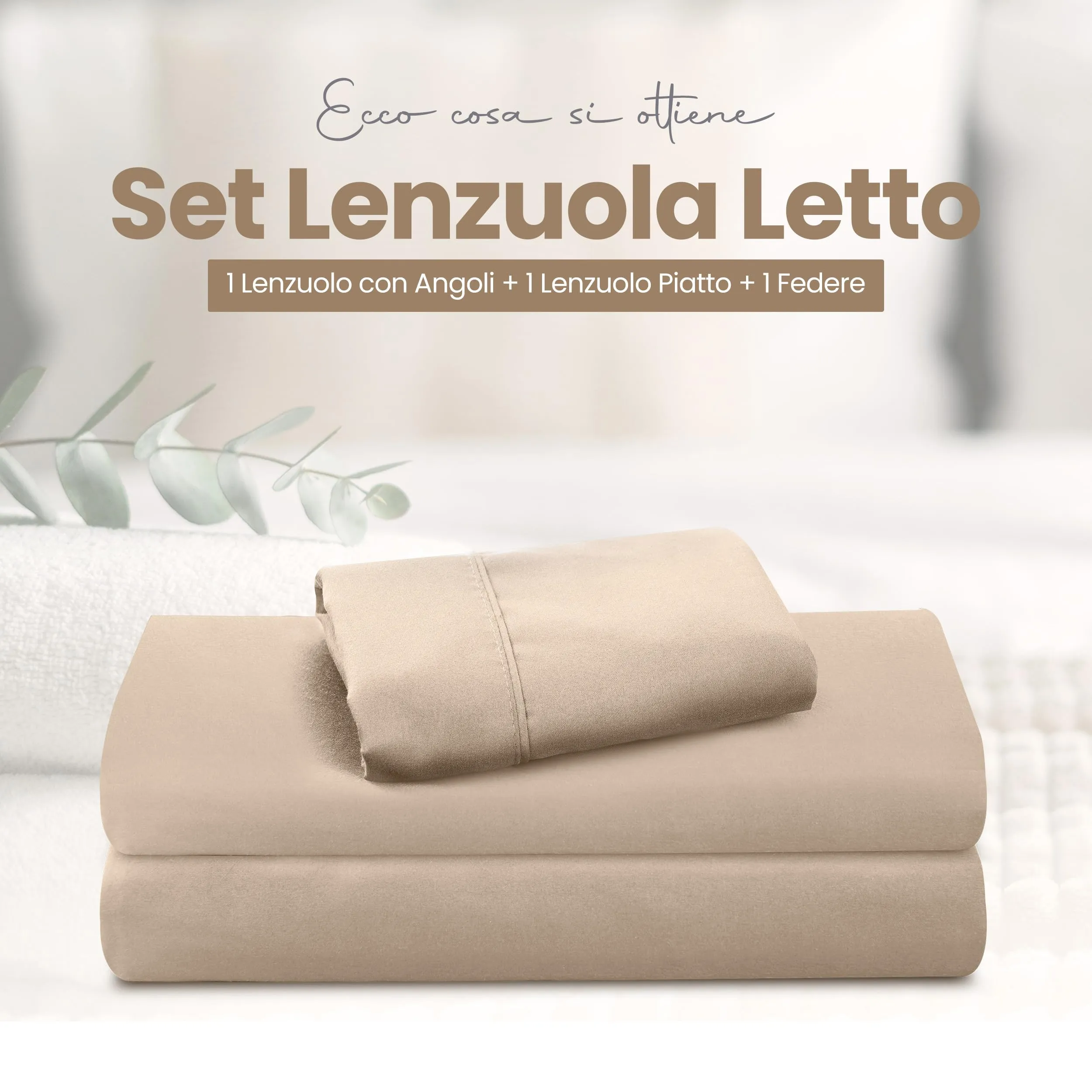 Utopia Bedding Set Lenzuola Letto 3 Pezzi, 90x190cm, Beige - immagine 3