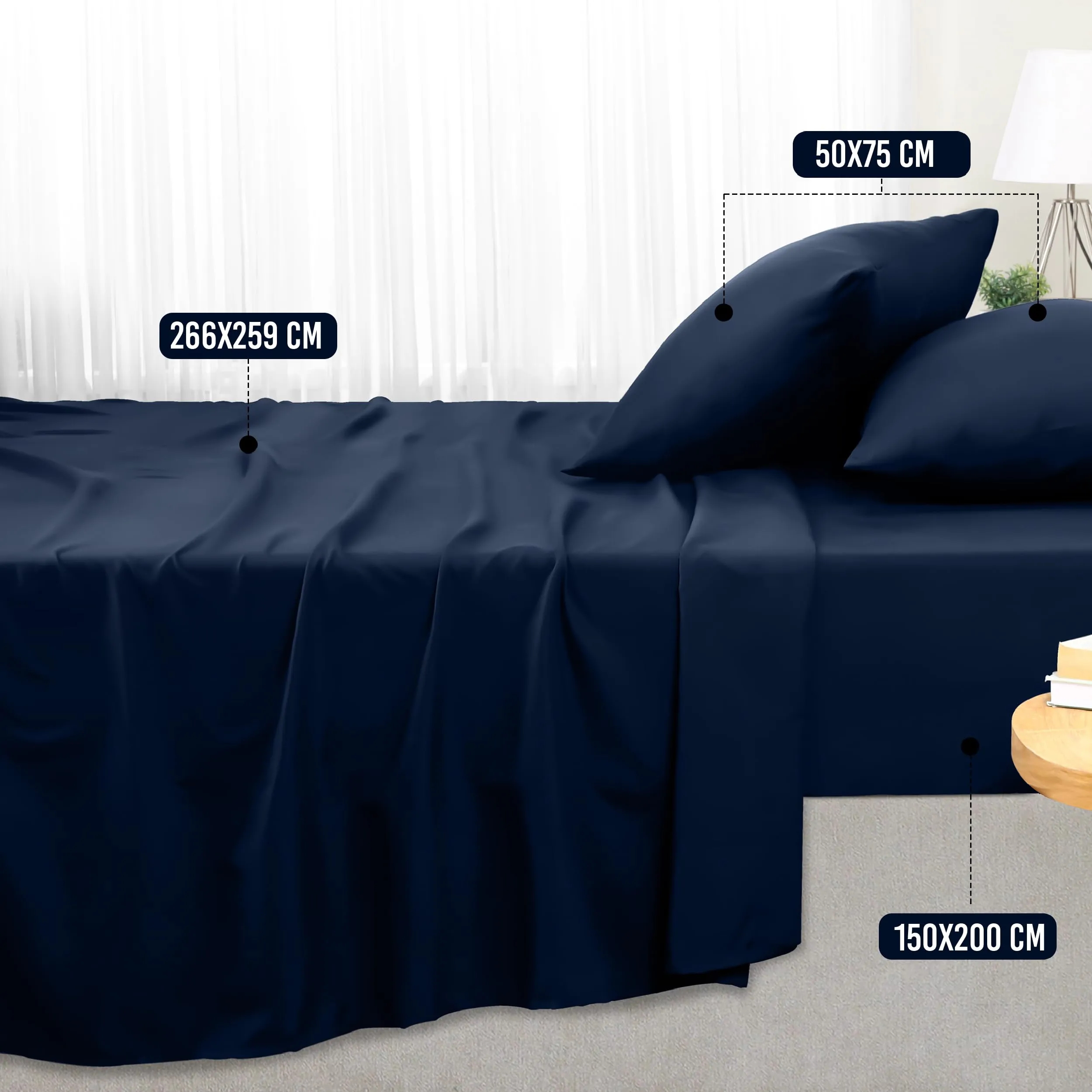 Utopia Bedding Set Lenzuola Letto 4 Pezzi, 150x200cm, Blu Navy - immagine 2