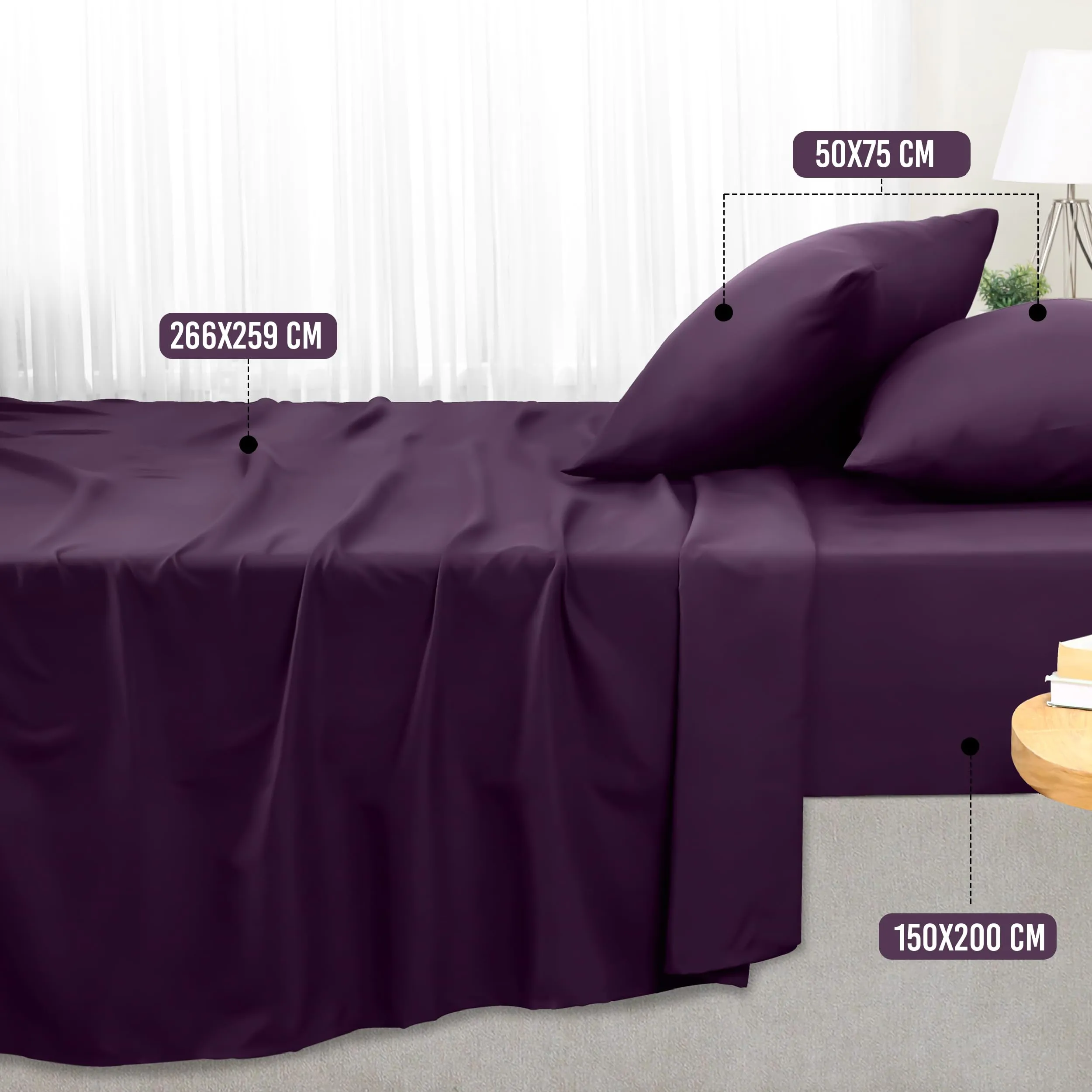 Utopia Bedding Set Lenzuola Letto 4 Pezzi, 150x200cm, Porpora - immagine 2