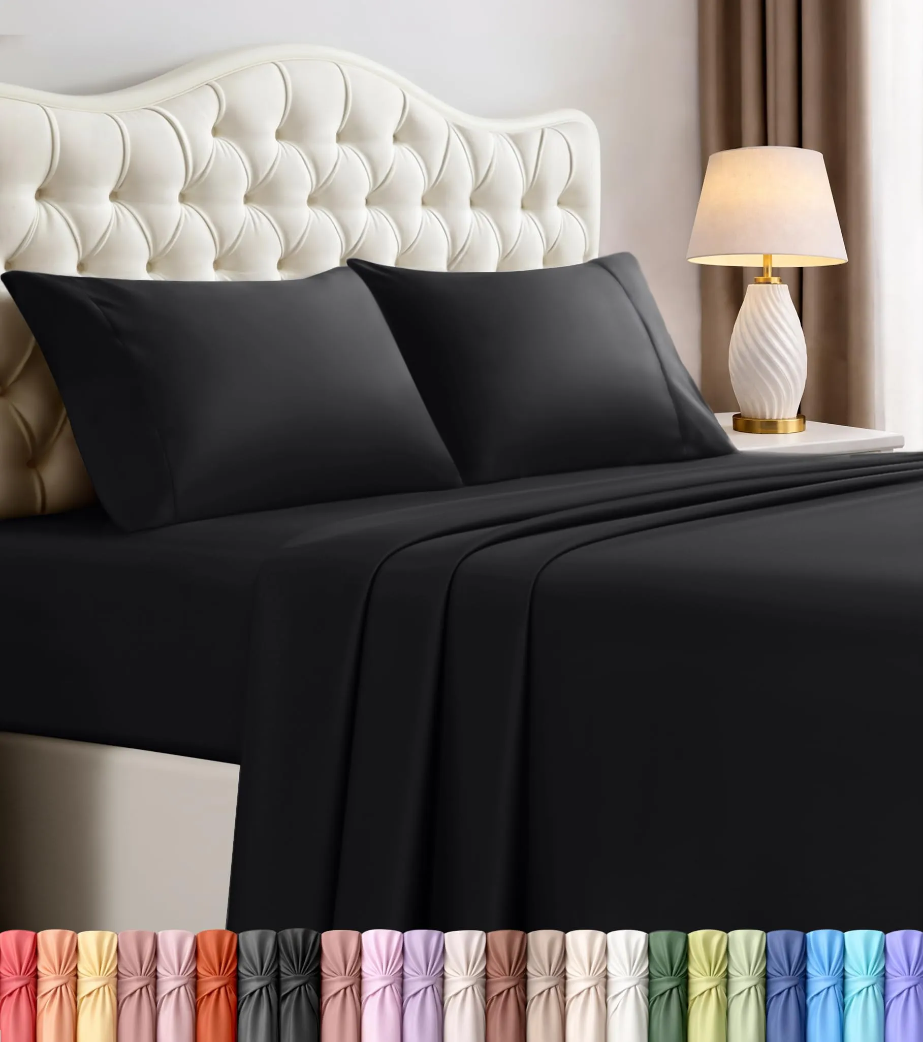 Utopia Bedding Set di lenzuola in microfibra spazzolata, California King, 4 pezzi, Nero - immagine 1