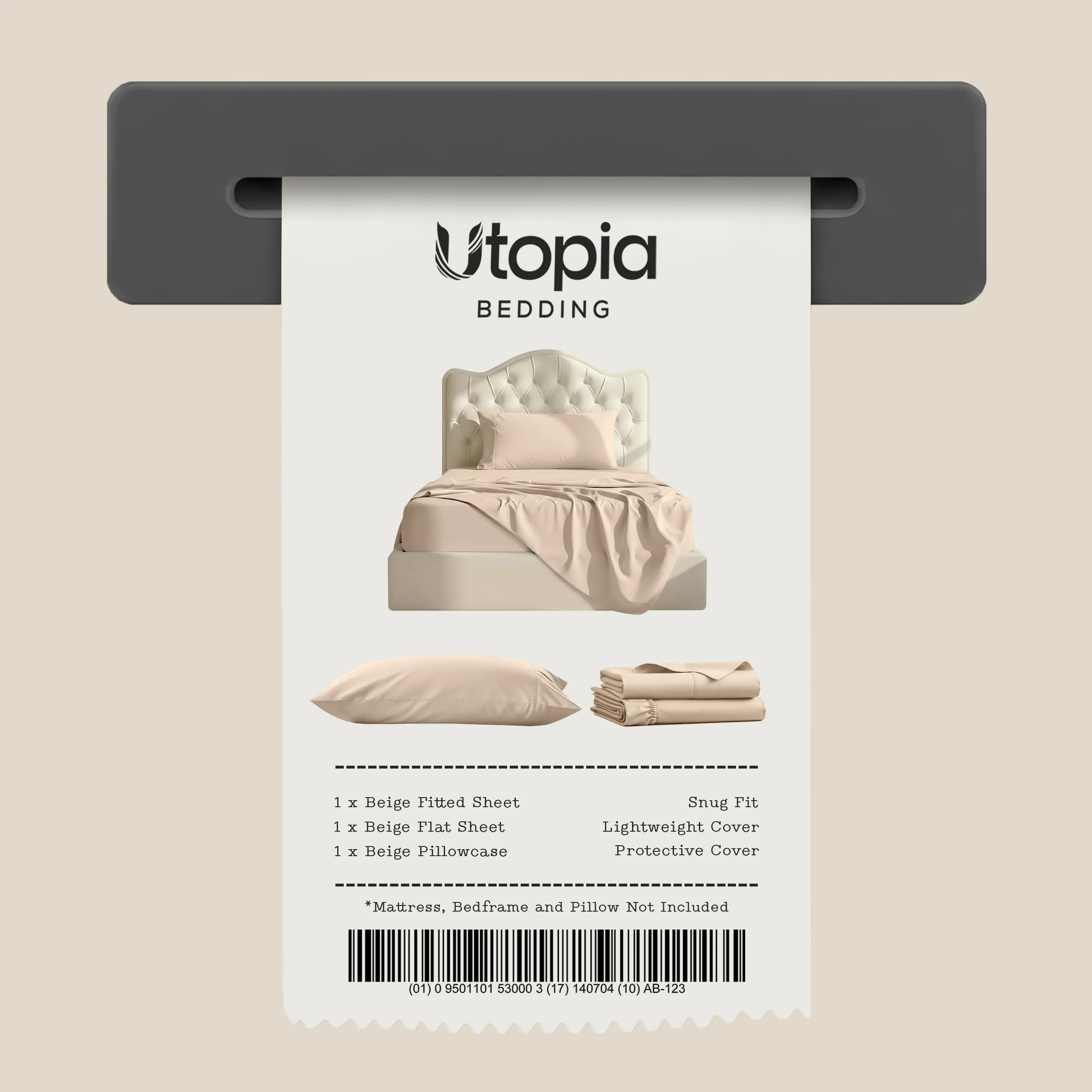 Utopia Bedding Set di Lenzuola in Microfibra Spazzolata, 3 Pezzi, Twin XL, Beige - immagine 7