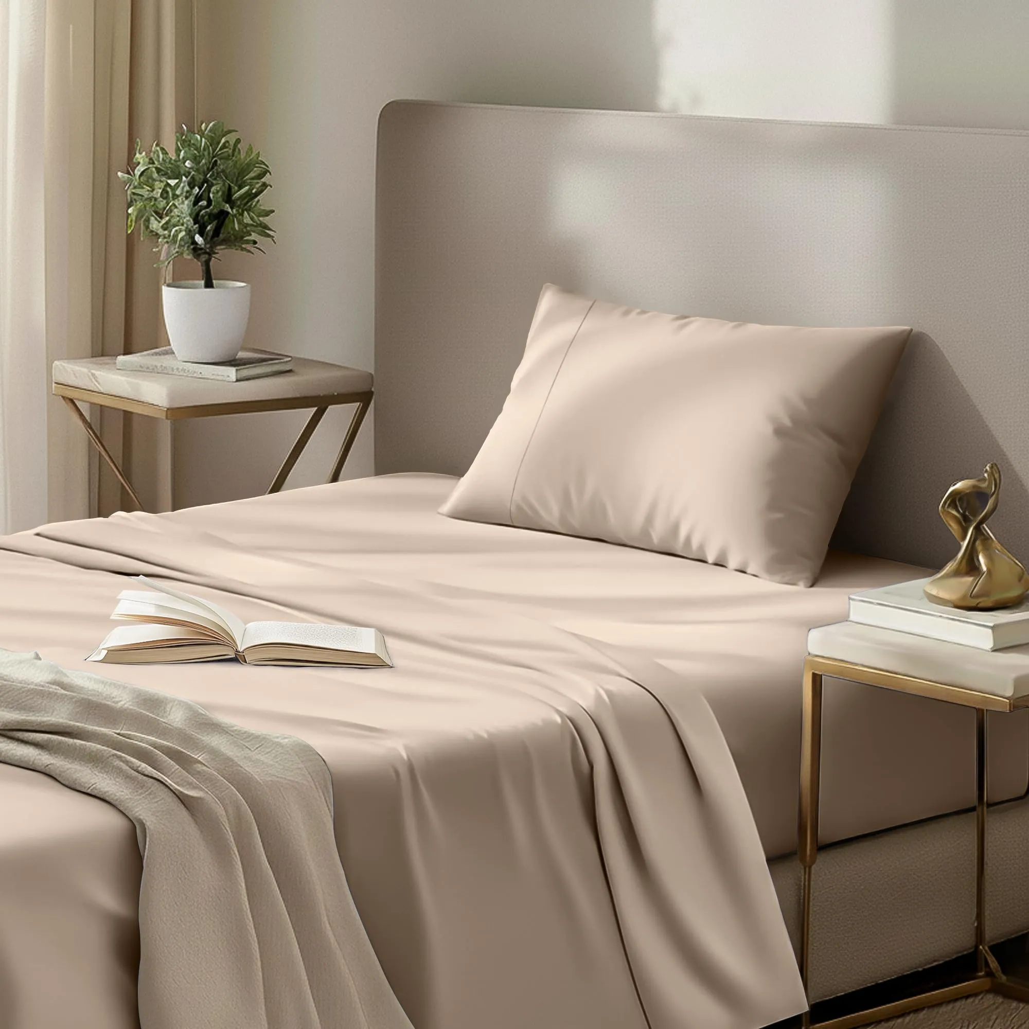 Utopia Bedding Set di Lenzuola in Microfibra Spazzolata, 3 Pezzi, Twin XL, Beige - immagine 8