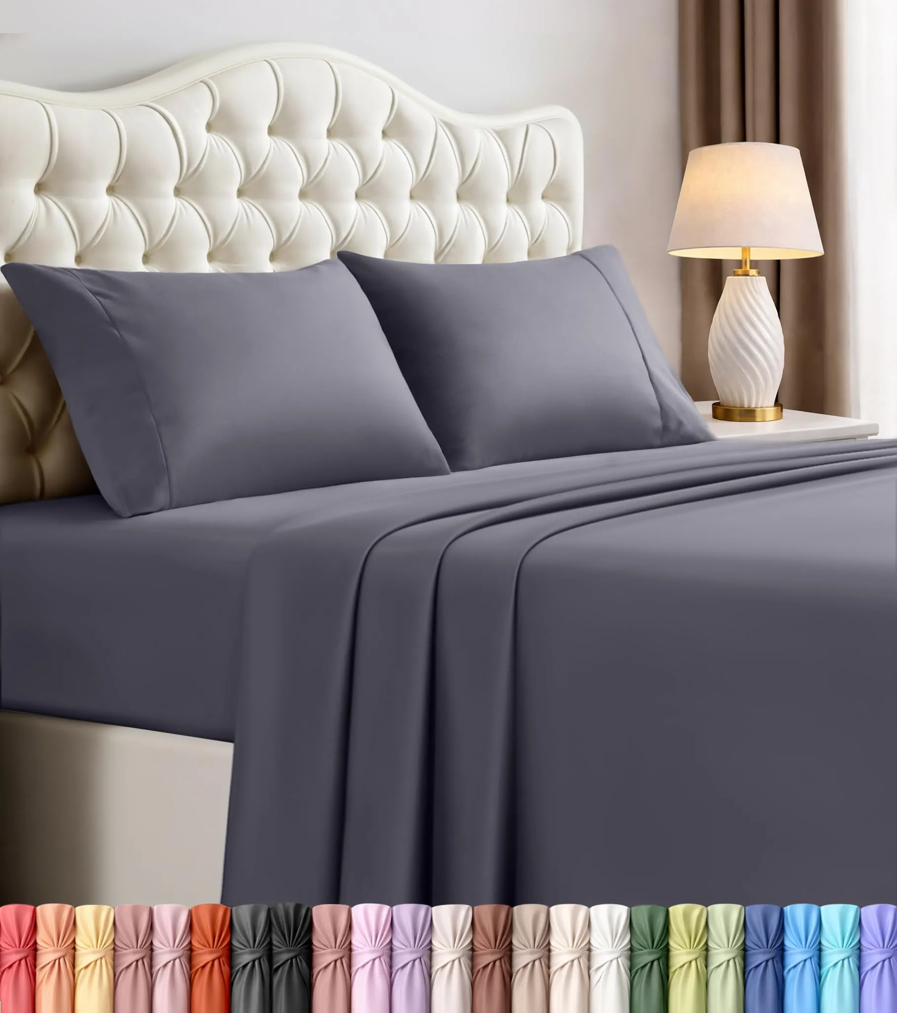 Utopia Bedding Set di lenzuola in microfibra, 4 pezzi, Letto Matrimoniale, Grigio - immagine 1