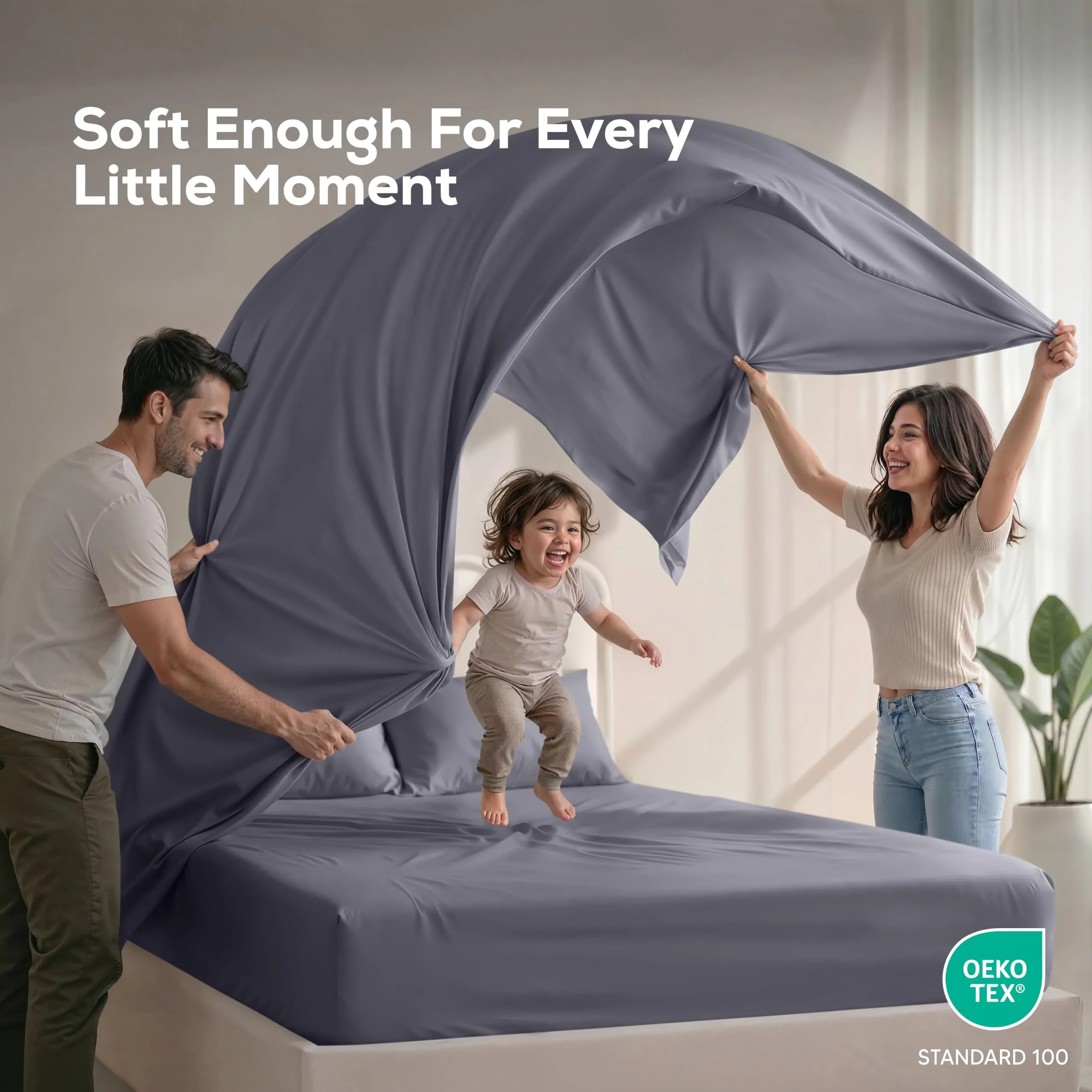Utopia Bedding Set di lenzuola in microfibra, 4 pezzi, Letto Matrimoniale, Grigio - immagine 6