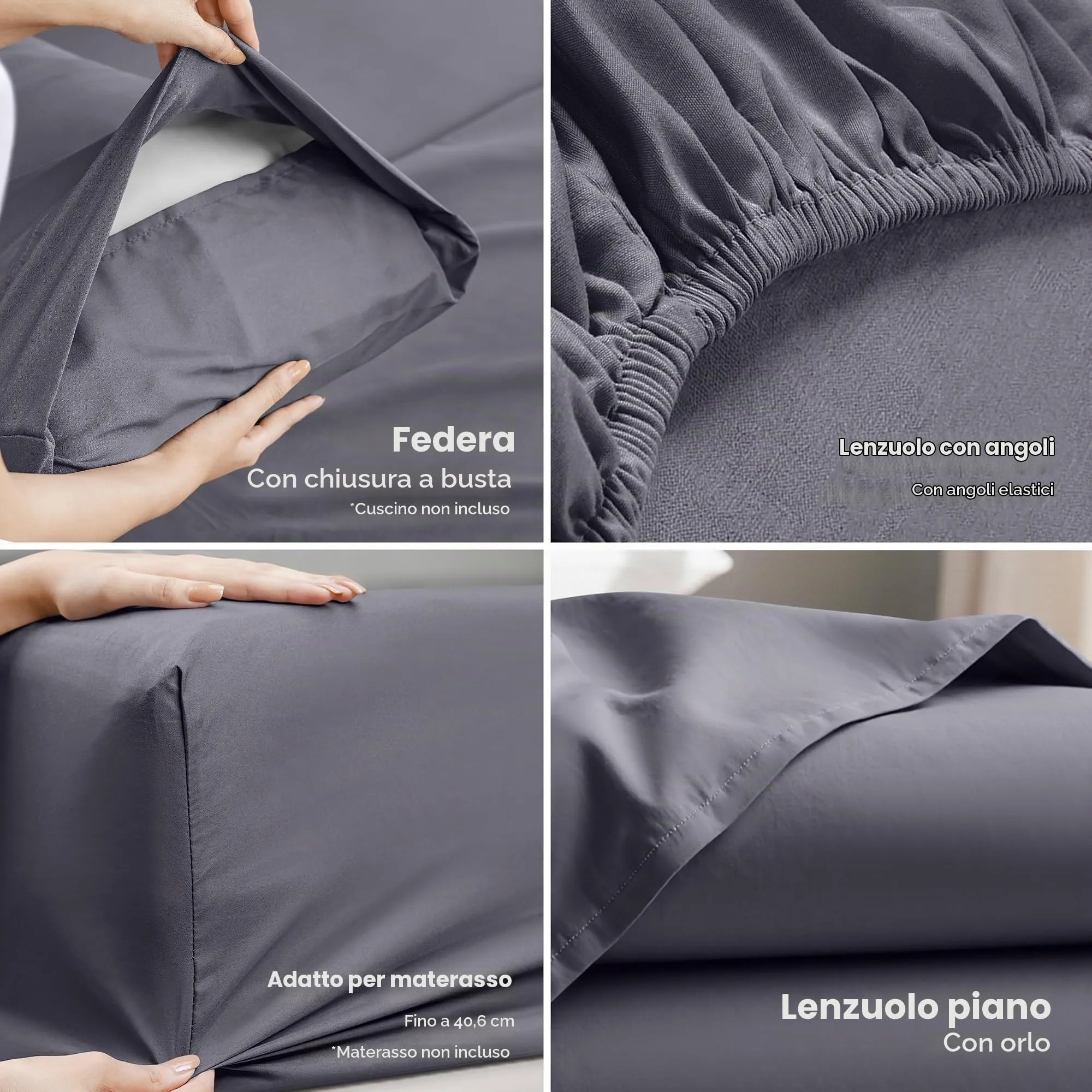 Utopia Bedding Set di biancheria da letto per letto matrimoniale in microfibra spazzolata, Grigio - immagine 3