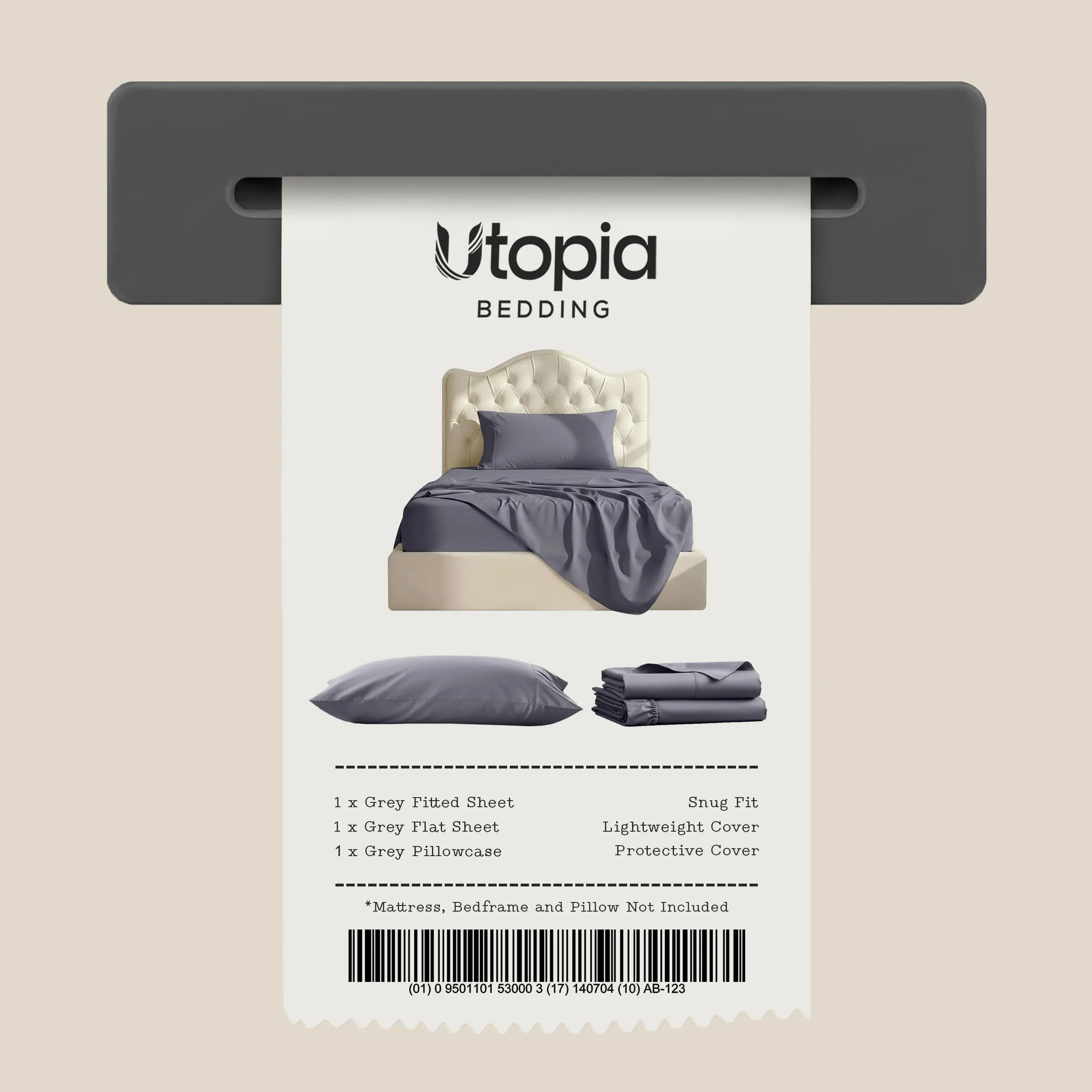 Utopia Bedding Set di biancheria da letto per letto matrimoniale in microfibra spazzolata, Grigio - immagine 7