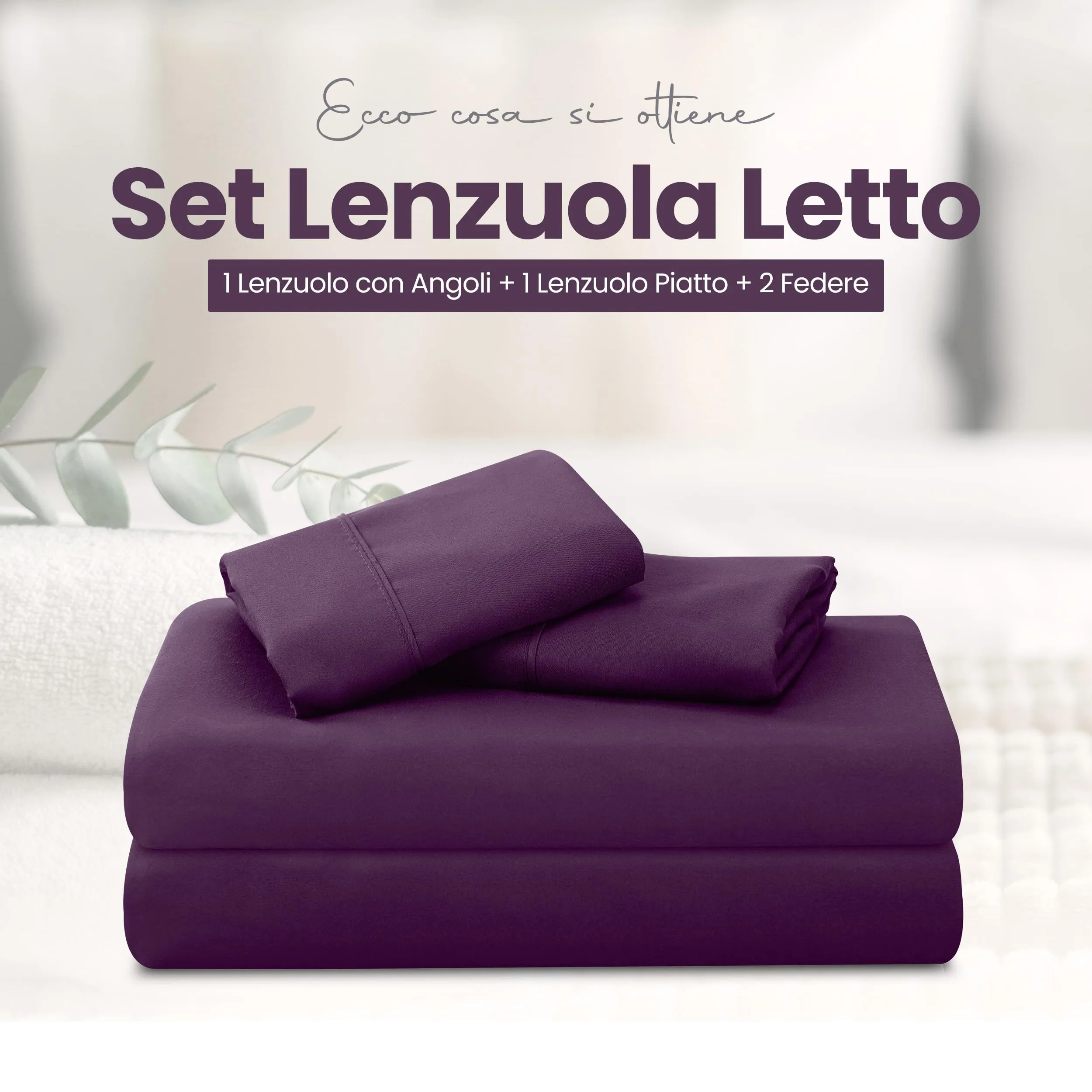 Utopia Bedding Set Lenzuola Letto 4 Pezzi, 180x200cm, Porpora - immagine 3