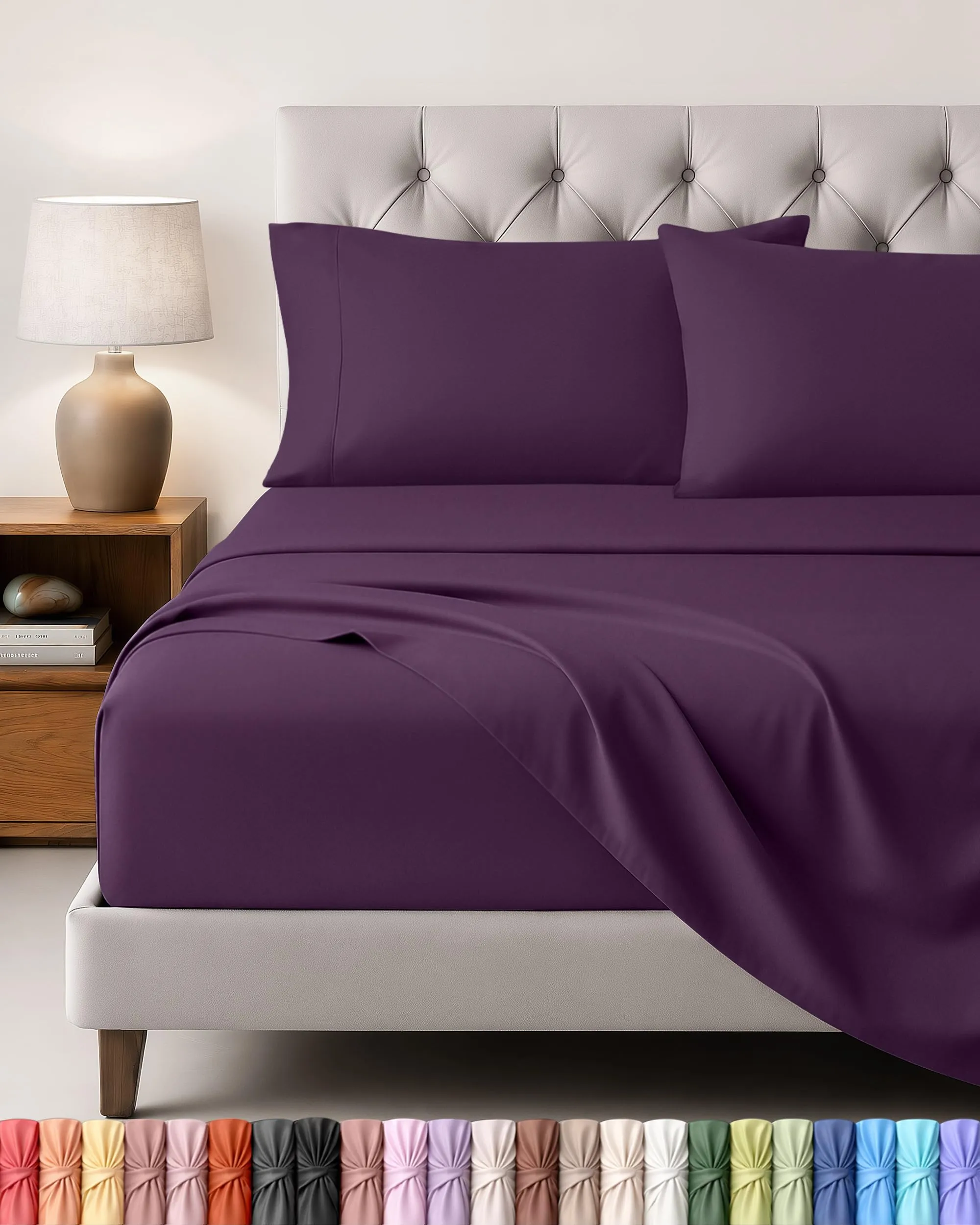 Utopia Bedding Set Lenzuola Letto 4 Pezzi, 135x190cm, Porpora - immagine 1