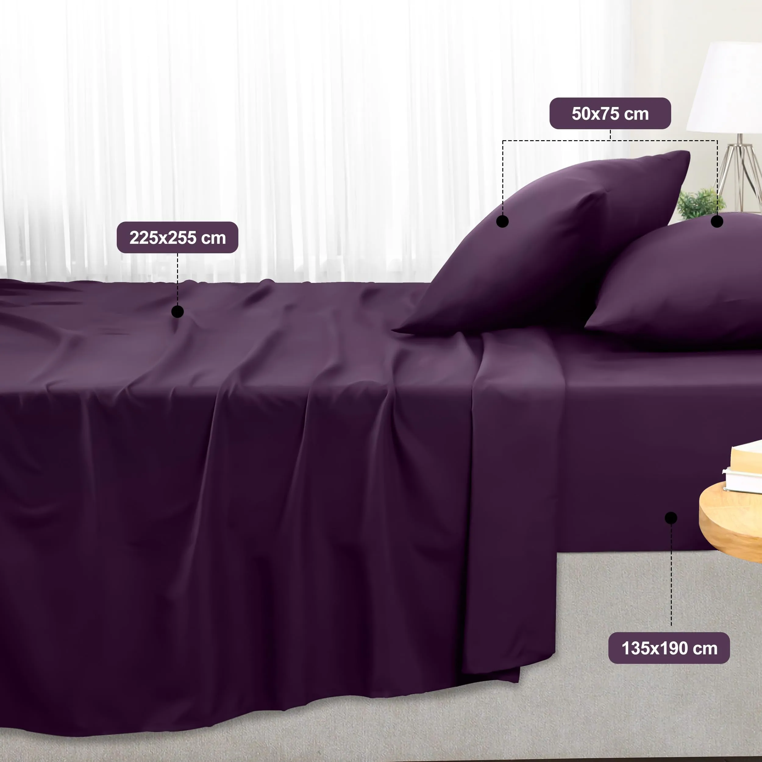 Utopia Bedding Set Lenzuola Letto 4 Pezzi, 135x190cm, Porpora - immagine 2