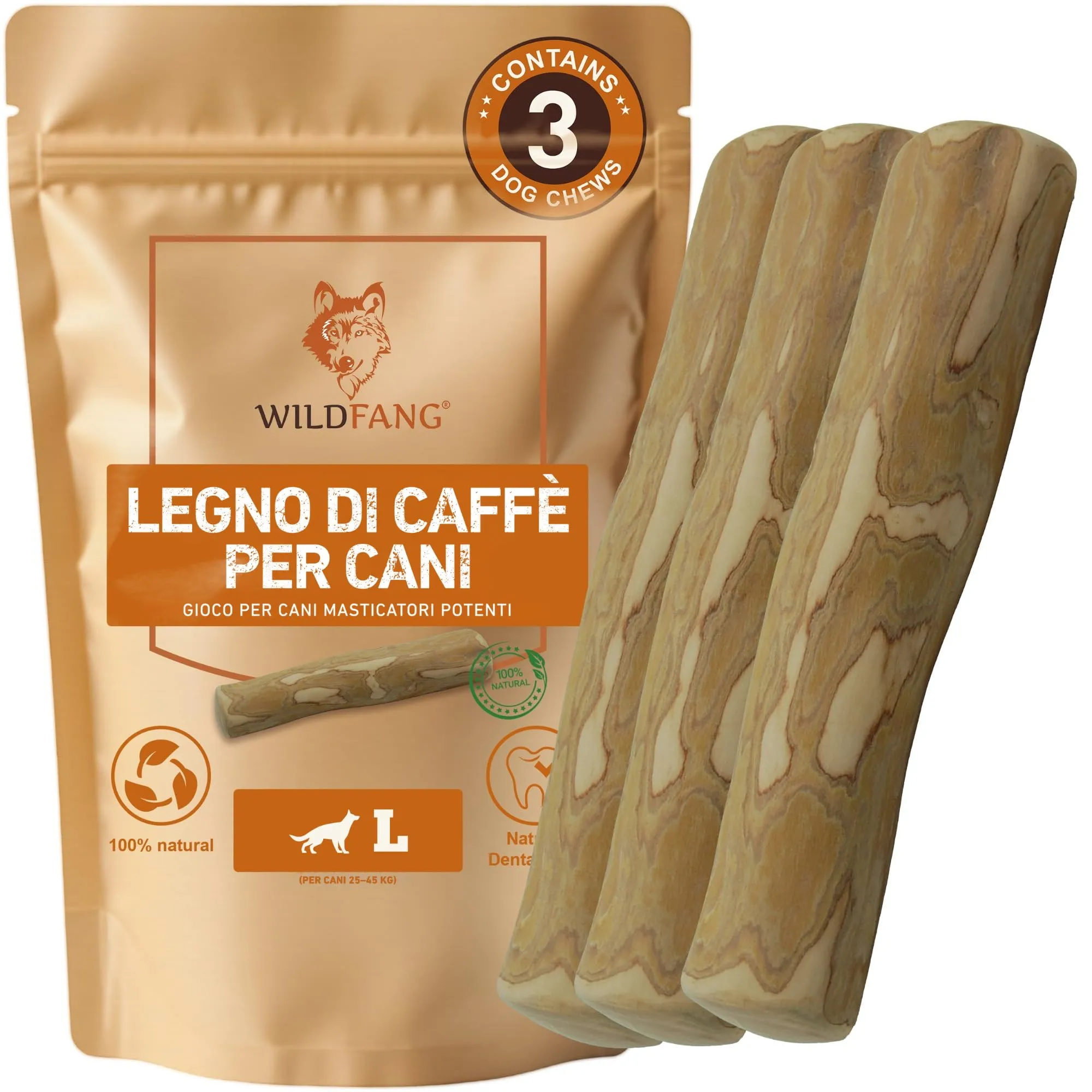 Wildfang Legno di Caffè per Cani, Taglia L (25-45 kg), Confezione da 3 - immagine 1