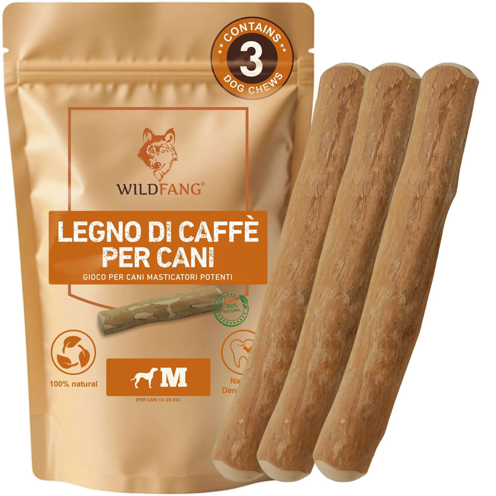 Wildfang Legno di Caffè per Cani, Taglia M (15-25 kg), Confezione da 3 - immagine 1