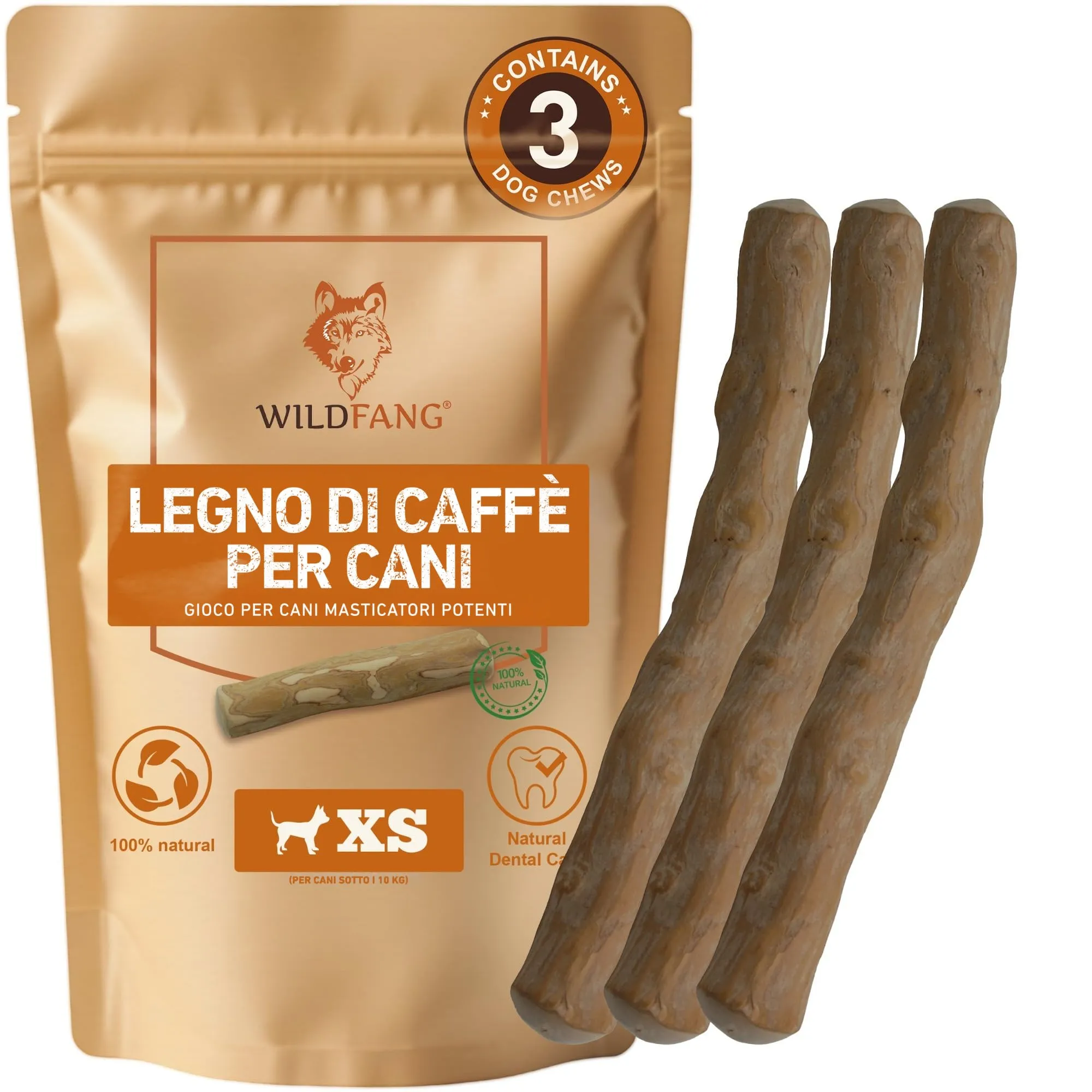 Wildfang Legno di Caffè per Cani, XS, Confezione da 3 - immagine 1