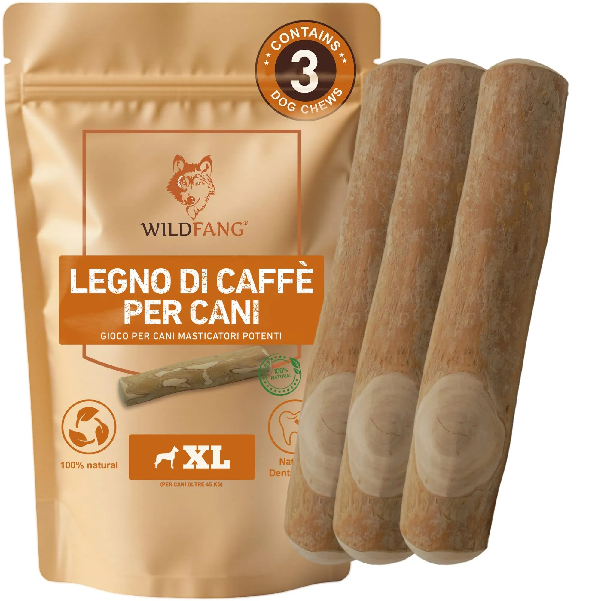 Wildfang Legno di Caffè per Cani, Taglia XL (oltre 45 kg), Confezione da 3 - immagine 1