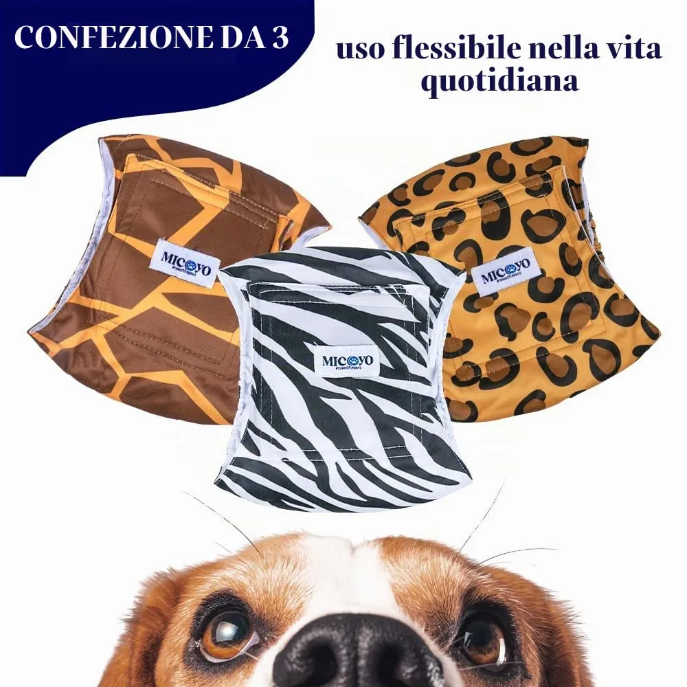 MICOOYO Pannolini Riutilizzabili per Cani Maschi, Confezione da 3, Taglia S, Grassland - immagine 4