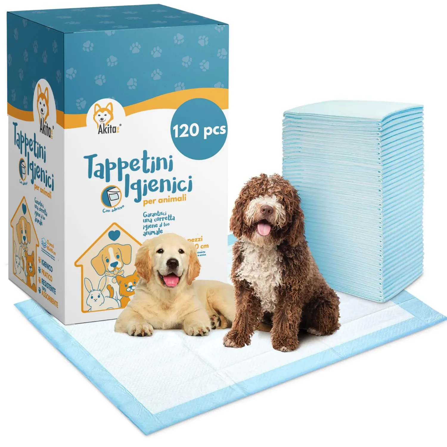 AKITAInk Tappetini Igienici per Cani e Gatti, 120 pezzi, 60x90 cm - immagine 1