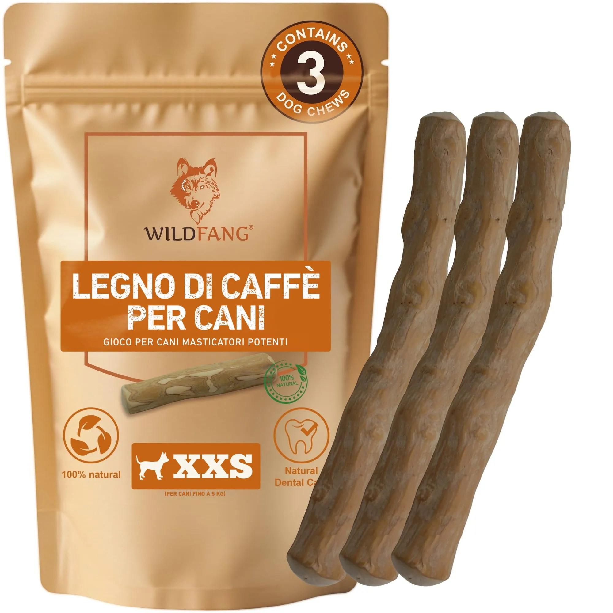 Wildfang Legno di Caffè per Cani, XXS (fino a 5 kg), Confezione da 3 - immagine 1
