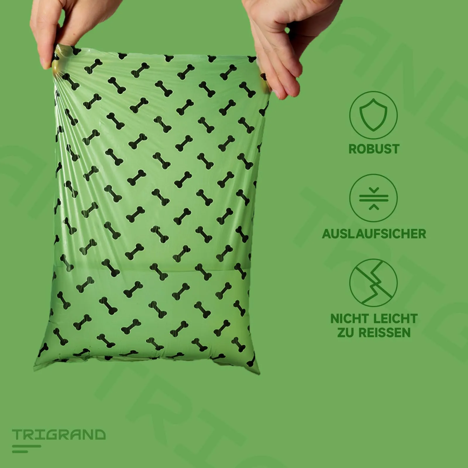 TRIGRAND Sacchetti Biodegradabili per Cane, 450 Pezzi, 30 Rotoli Extra Spessi con Dispenser, Profumo Lavanda, Verde - immagine 2