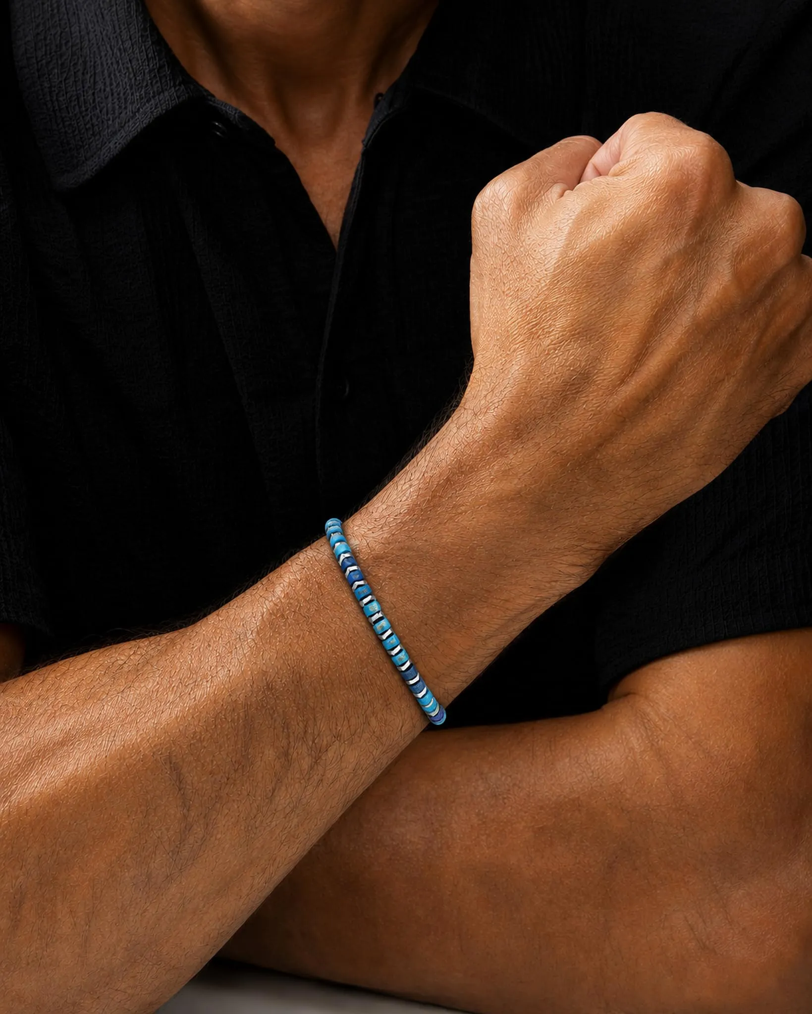 Dada Gioielli Bracciale Unisex in Acciaio Inossidabile e Pietre Naturali Multicolor Regolabile (Azzurro + Lapis) - immagine 3