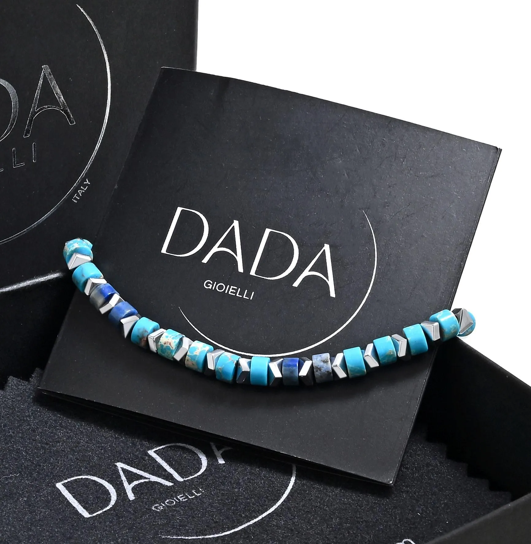 Dada Gioielli Bracciale Unisex in Acciaio Inossidabile e Pietre Naturali Multicolor Regolabile (Azzurro + Lapis) - immagine 5